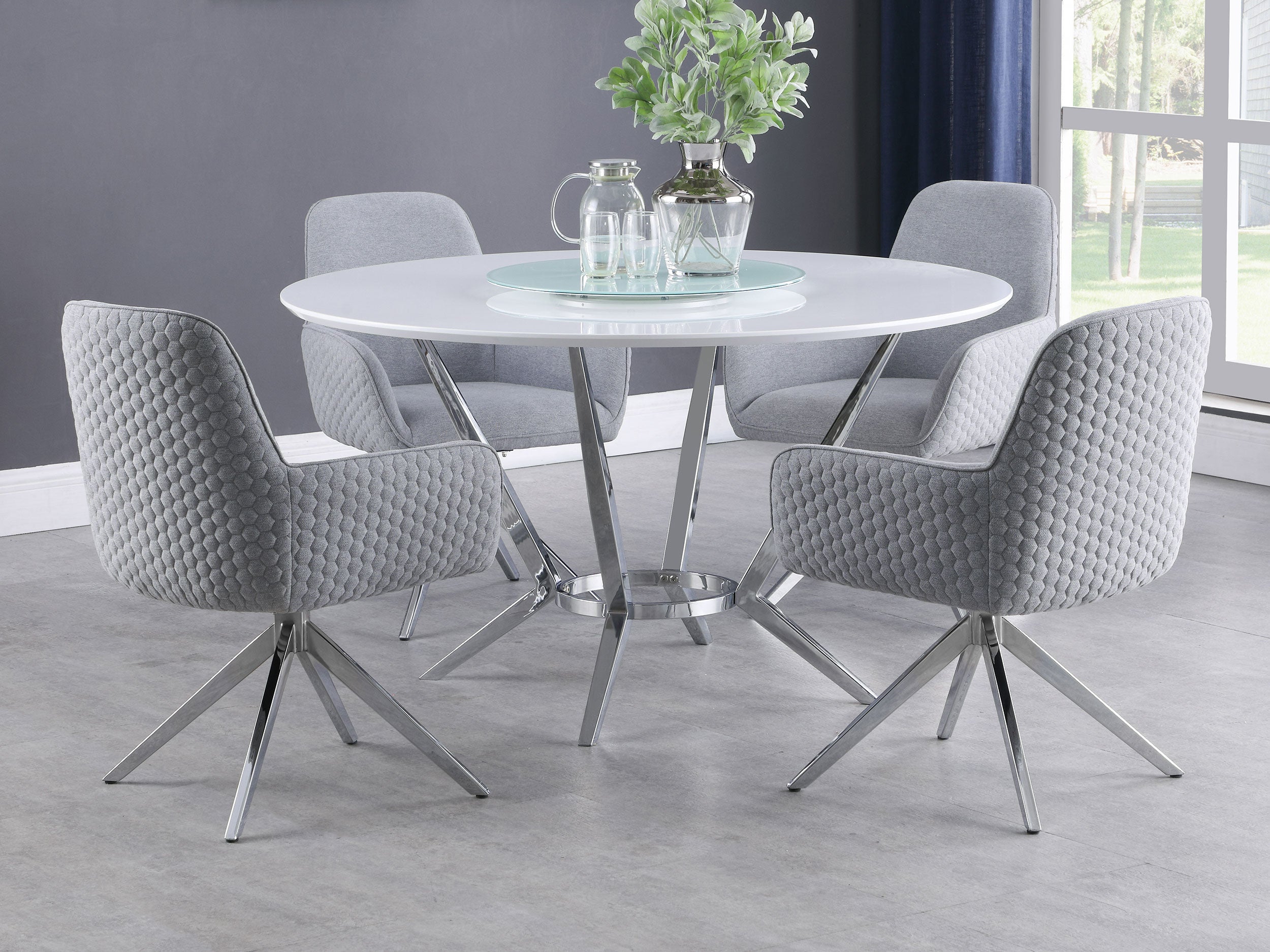 Abby Round 54-inch Lazy Susan Dining Table White High Gloss-CoasterElevations