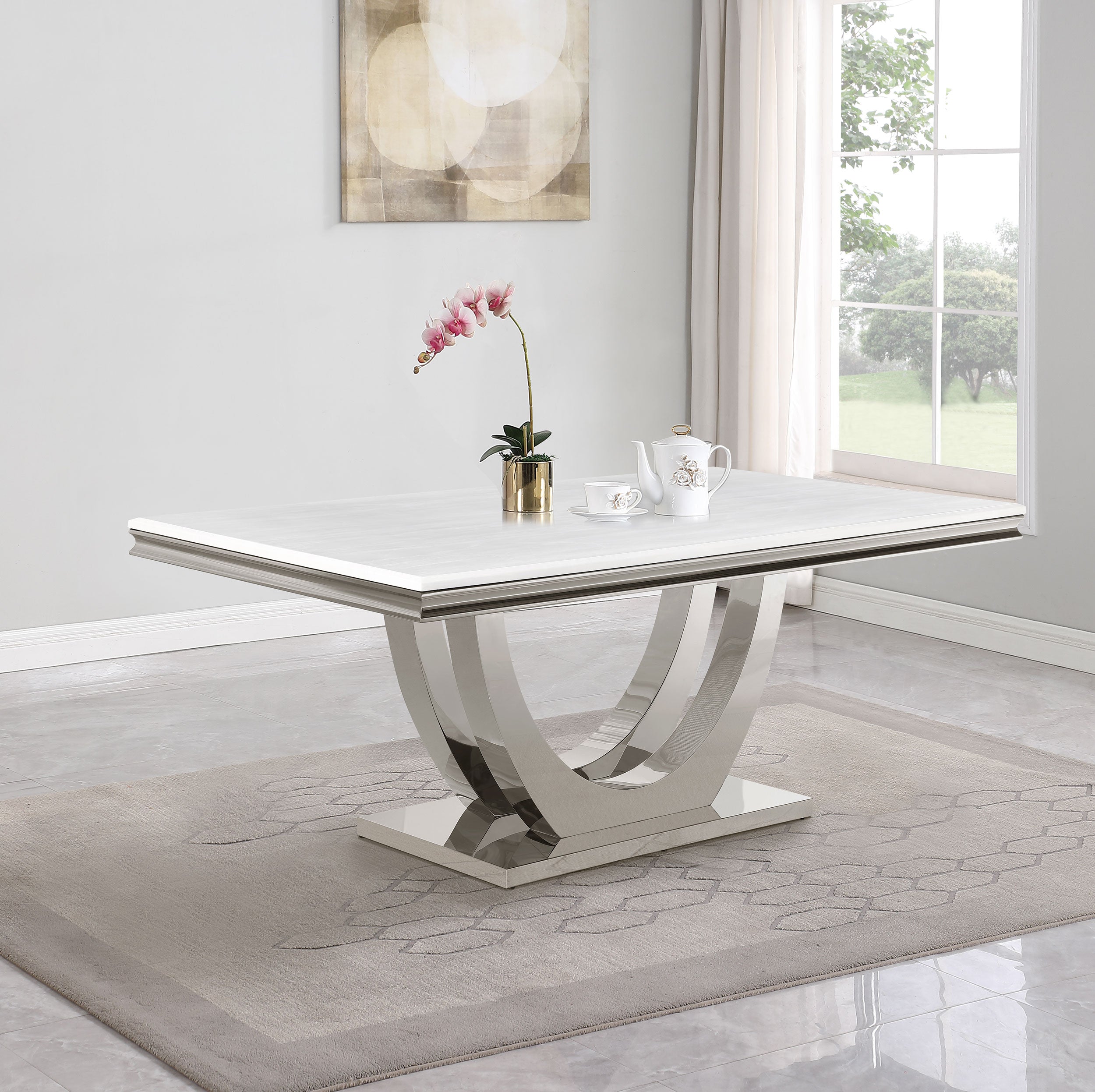 Kerwin Rectangular 71-inch Stone Top Dining Table White-CoasterElevations