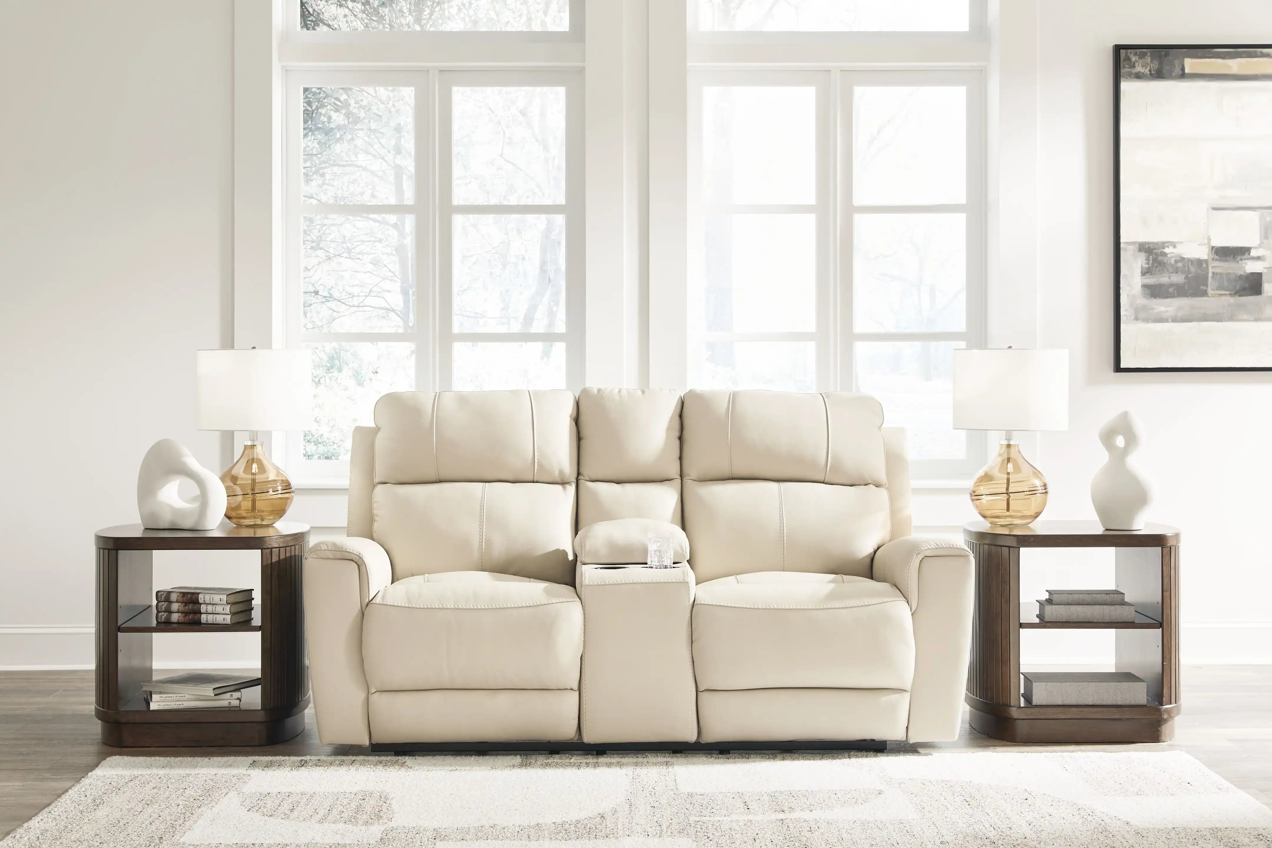 Dahlmoore - Dbl Power Reclining Loveseat With Console - Almond - Best Buy Furniture