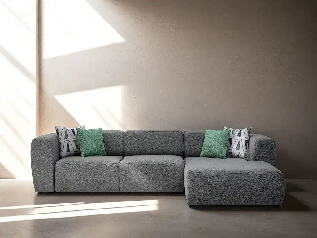 Picasso 119" Wide Convertible Sleeper Sectional – Gray (RAF) Bouclé Fabric - Best Buy Furniture
