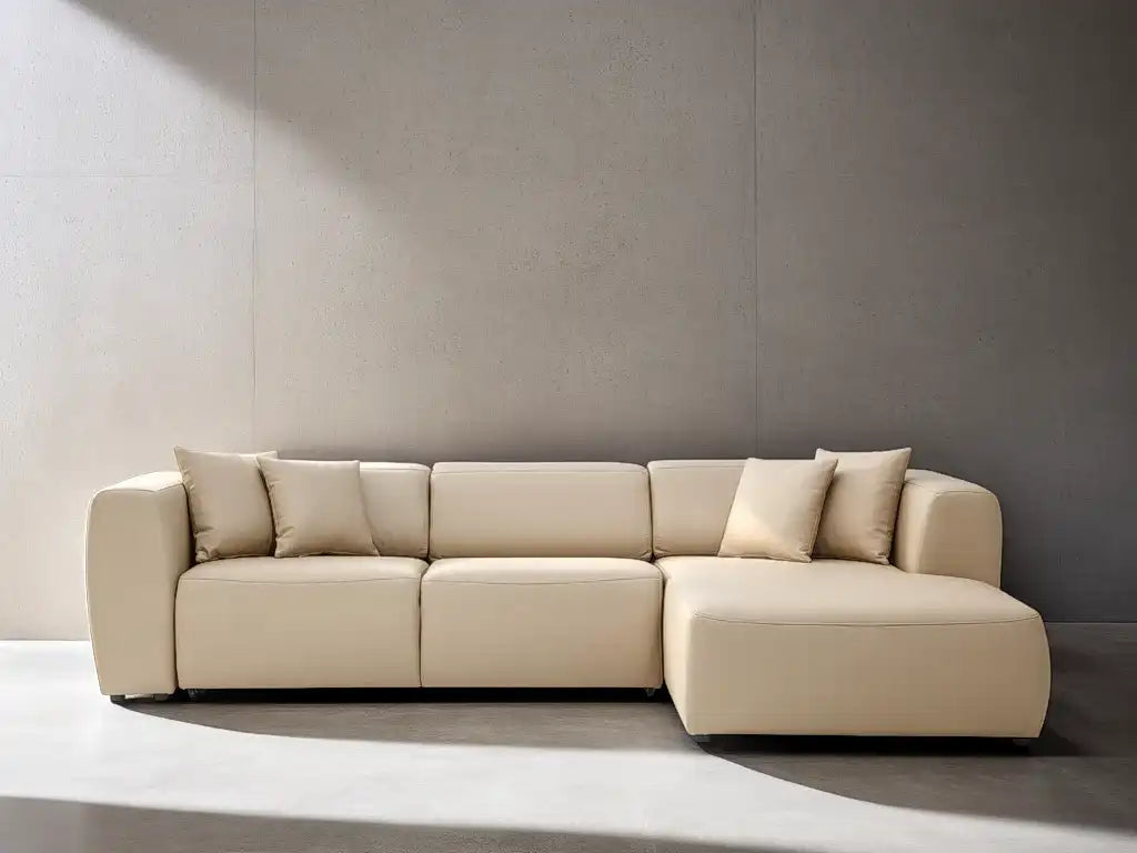 Picasso 119" Wide Convertible Sleeper Sectional – Beige Leather RAF - Best Buy Furniture