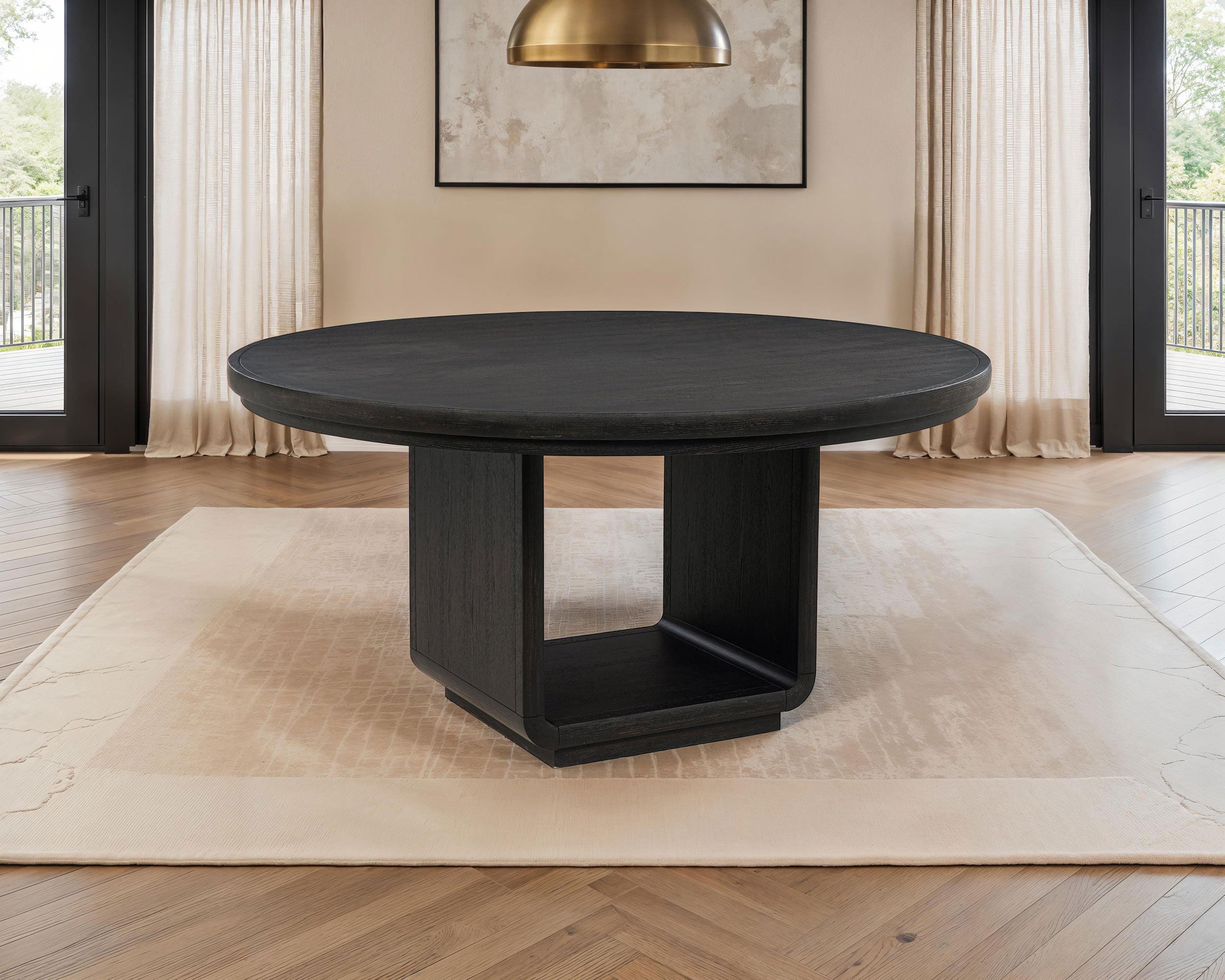 Leandro 60-inch Round Dining Table Burnished Black-