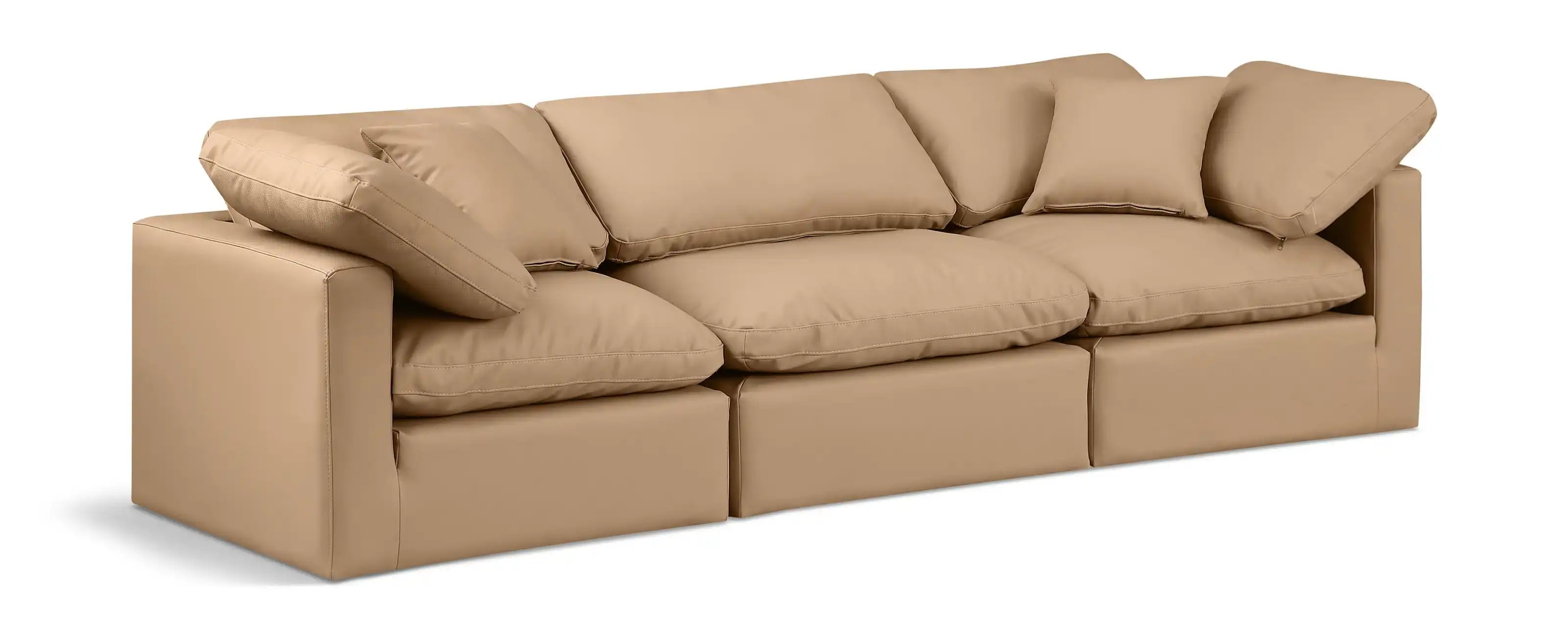 Indulge - Faux Leather 3 Piece Modular Sofa - Tan - Best Buy Furniture