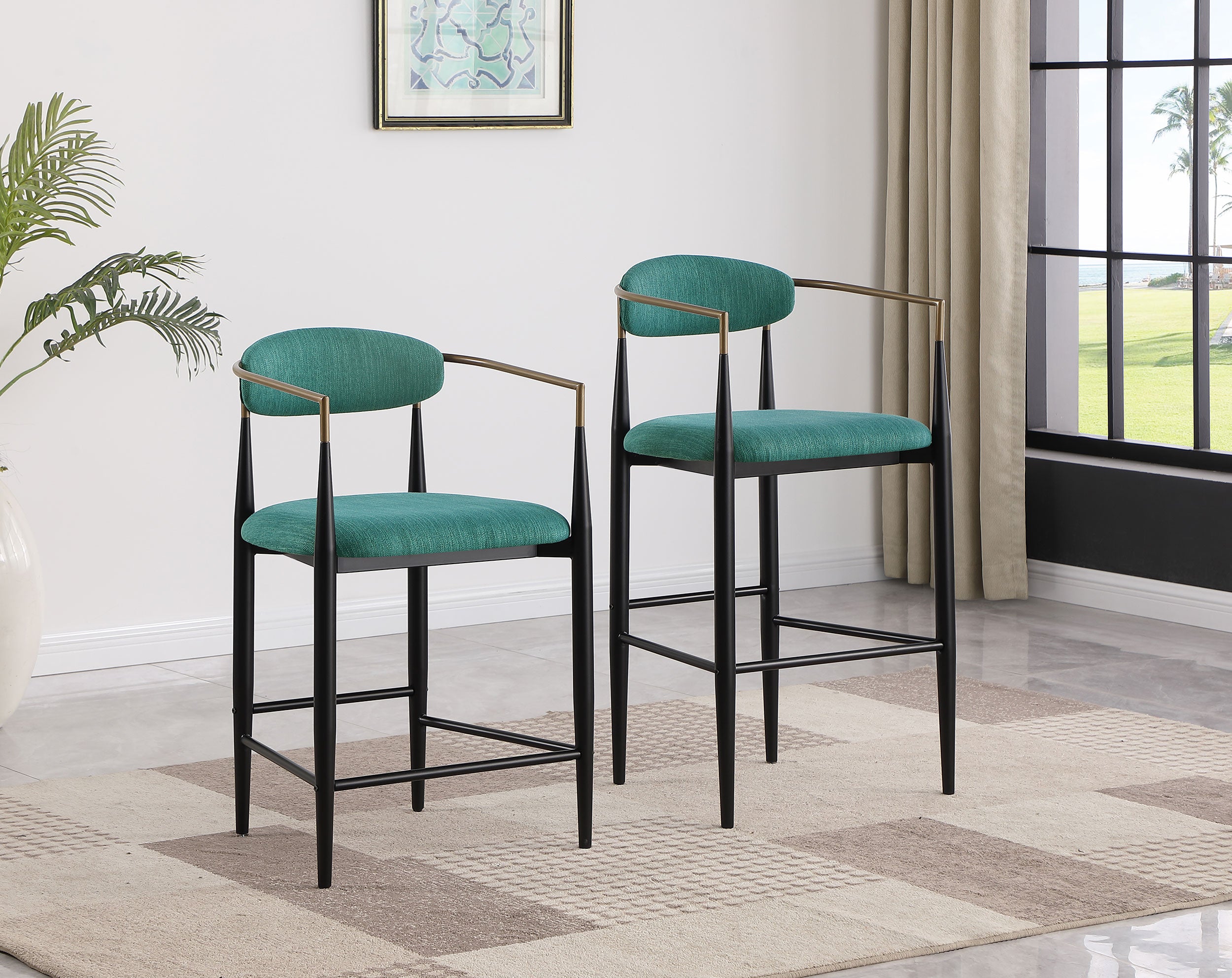 Tina Fabric Upholstered Counter Chair Green (Set of 2)-