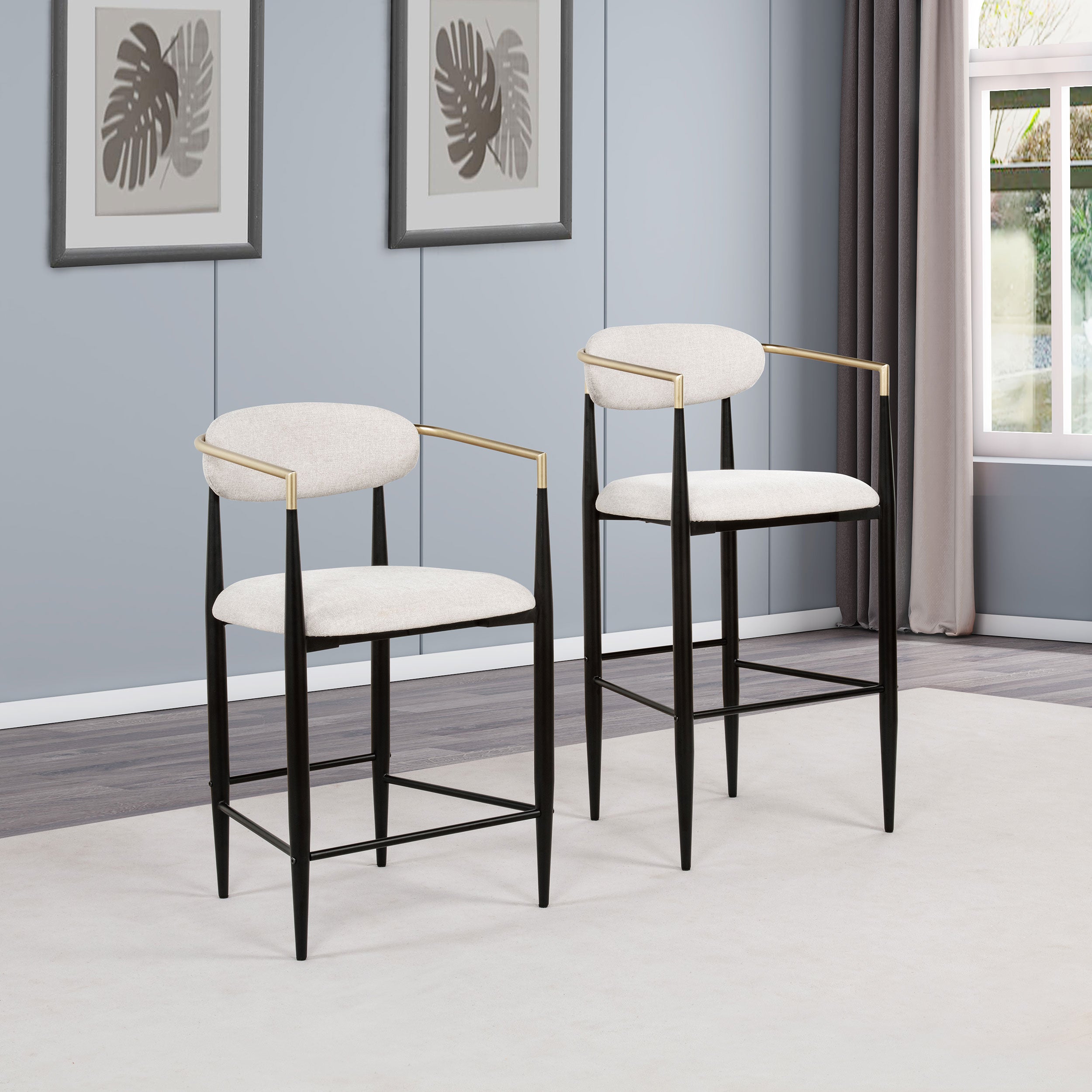 Tina Fabric Upholstered Bar Chair Beige (Set of 2)-