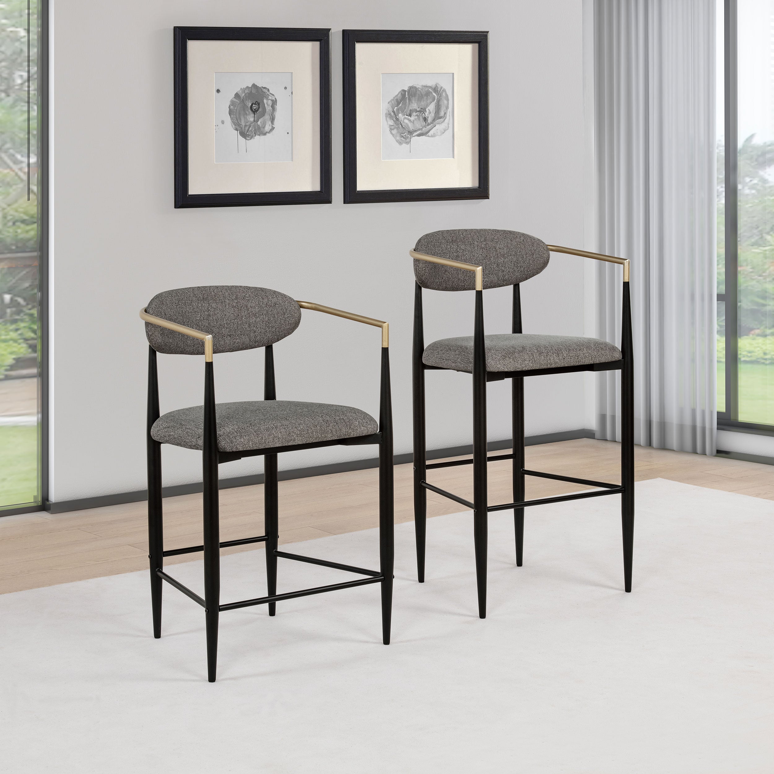 Tina Fabric Upholstered Bar Chair Dark Grey (Set of 2)-