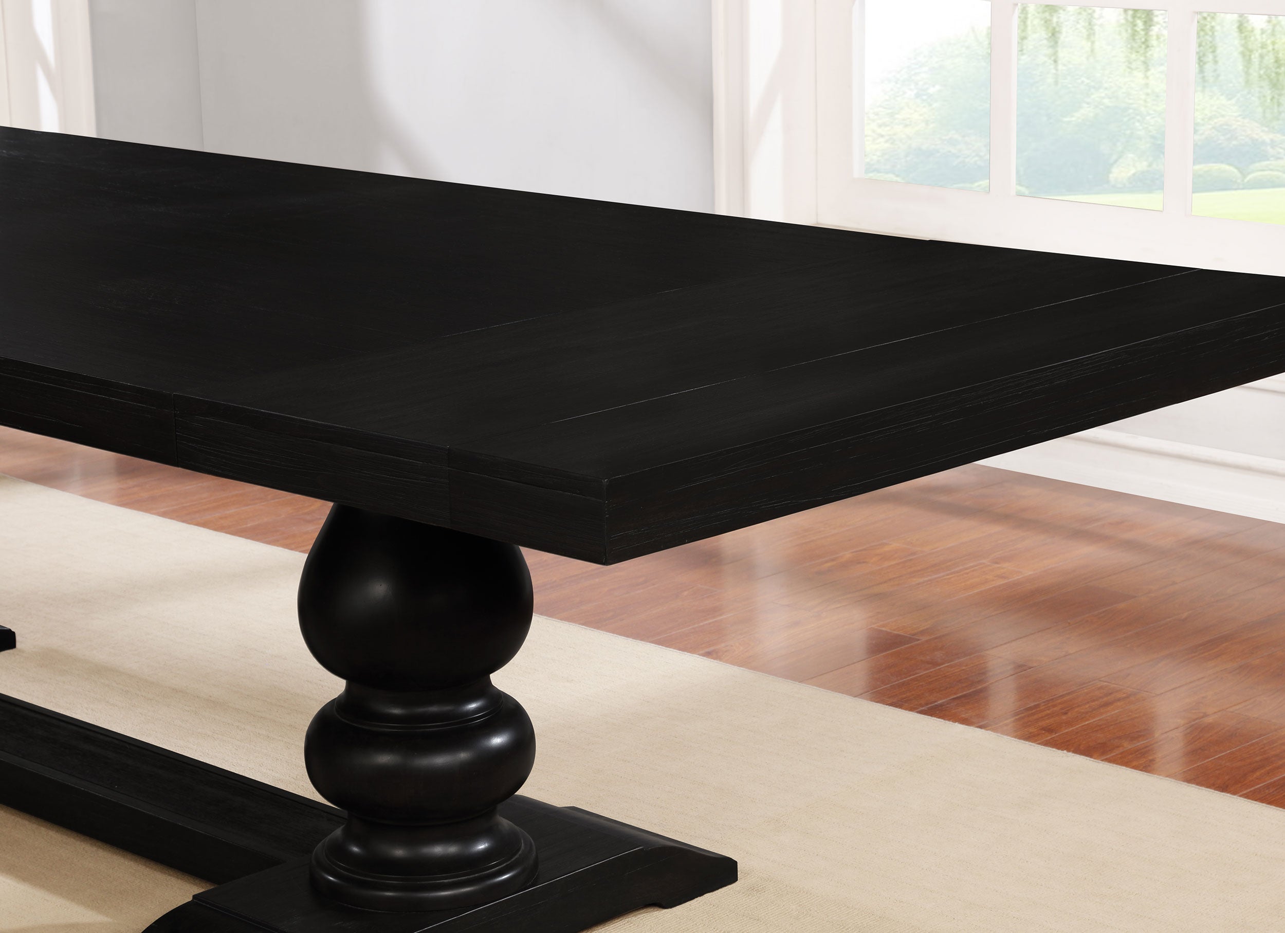 Phelps 123-inch Extension Leaf Dining Table Distressed Noir-CoasterEssence
