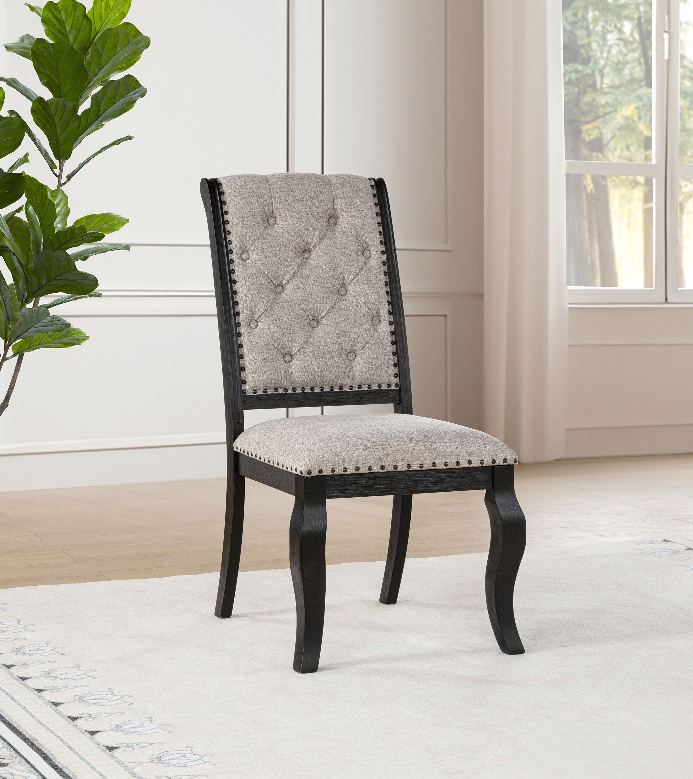 Phelps Upholstered Dining Side Chair Tan Distressed Noir (Set of 2)-