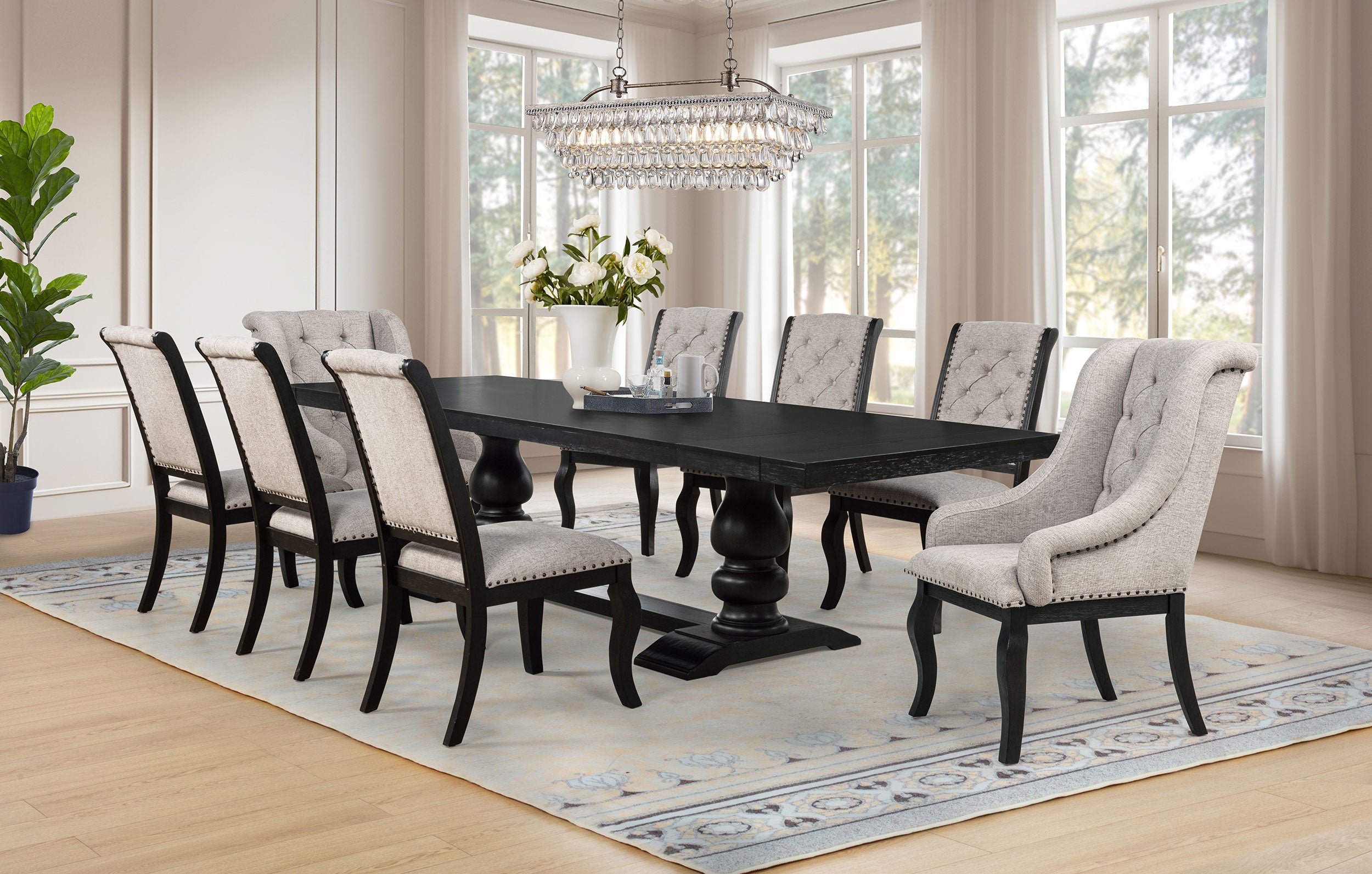 Phelps Upholstered Dining Arm Chair Tan Distressed Noir (Set of 2)-