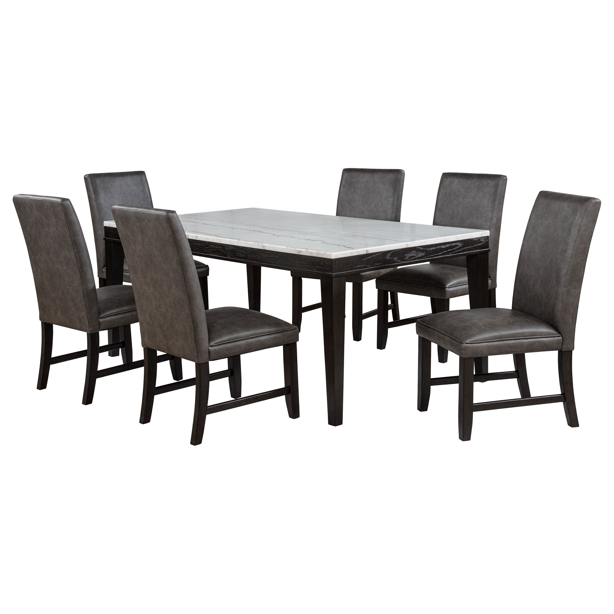 Averill 7-piece White Marble Top Dining Set Tan and Coffee Bean-