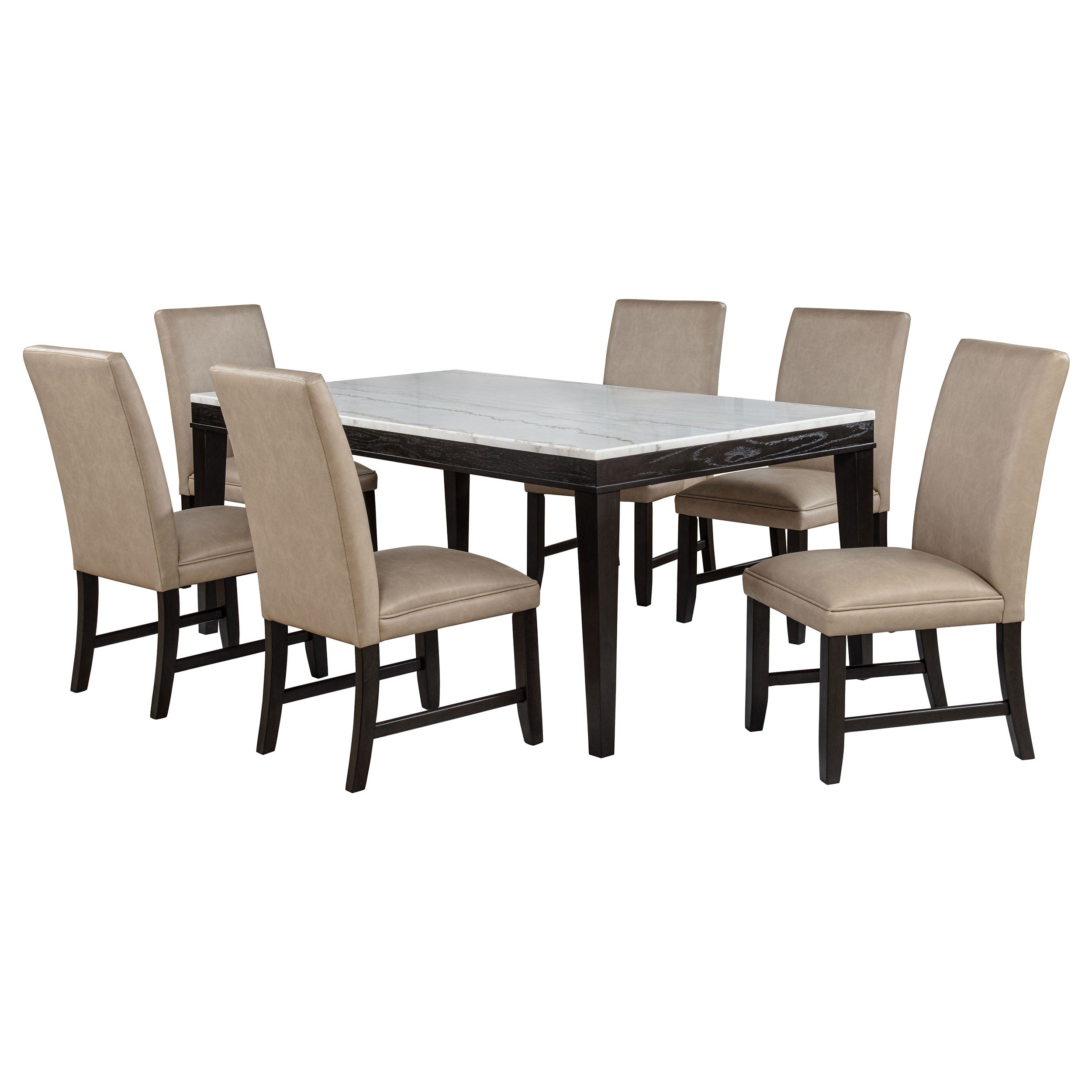 Averill 7-piece White Marble Top Dining Set Tan and Coffee Bean-