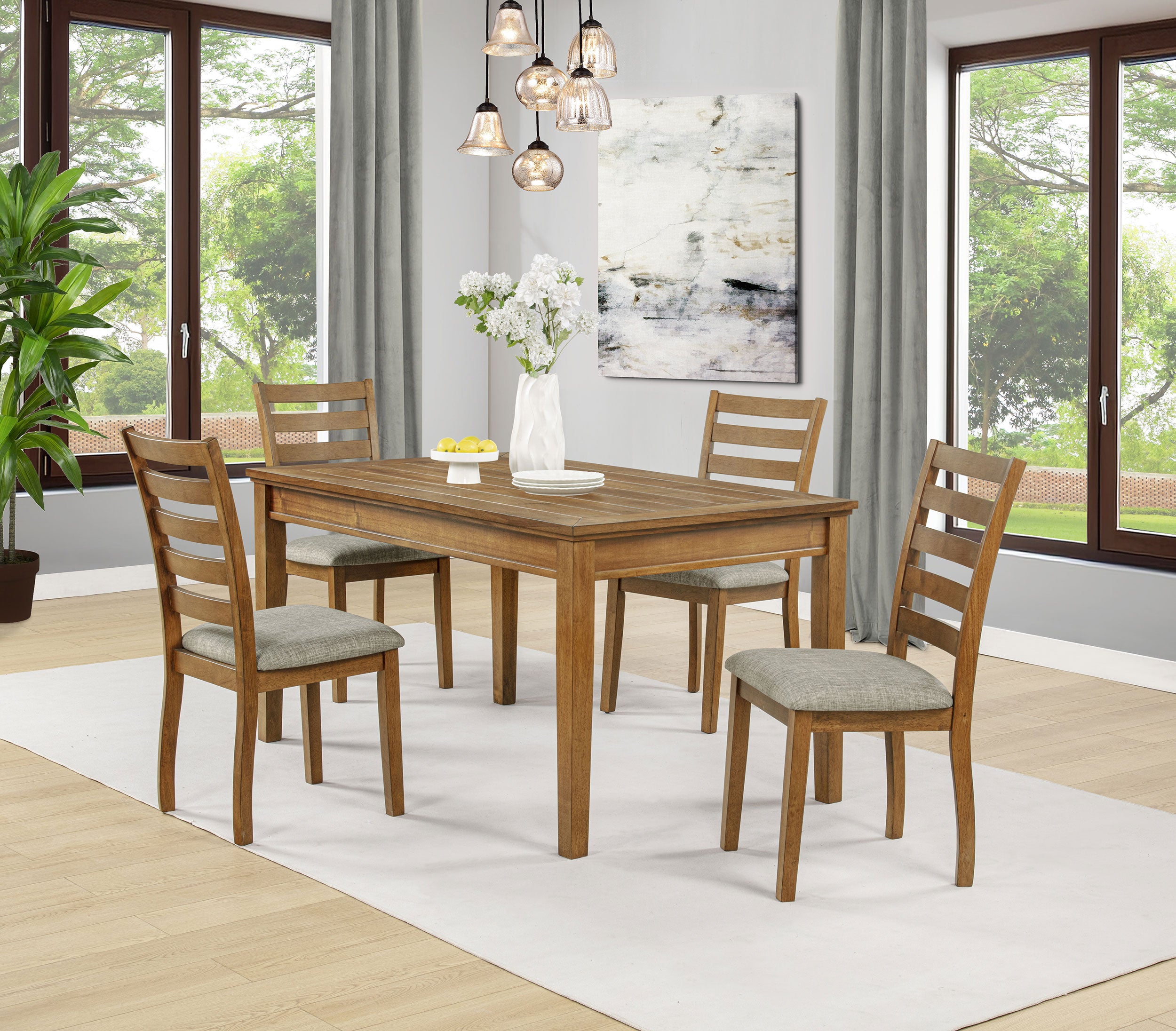 Atwood 5-piece Rectangular Wood Dining Set Warm Brown-
