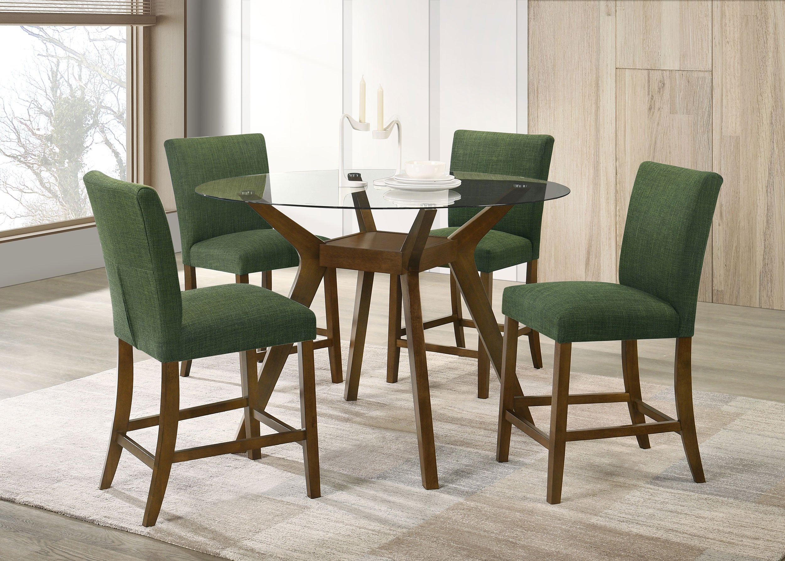 Paxton 5-piece Round Glass Top Counter Height Dining Set Teal Blue-