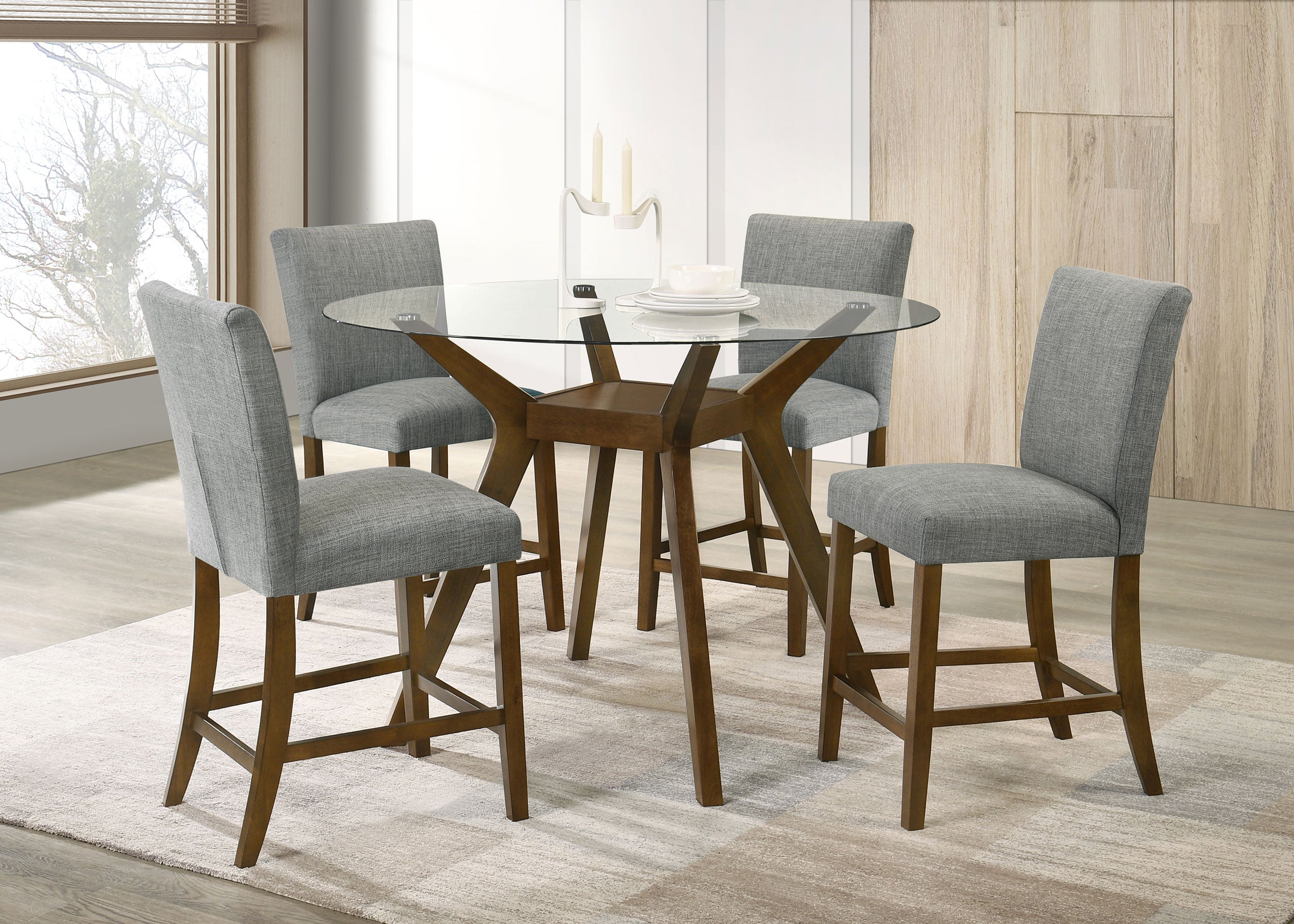 Paxton 5-piece Round Glass Top Counter Height Dining Set Teal Blue-