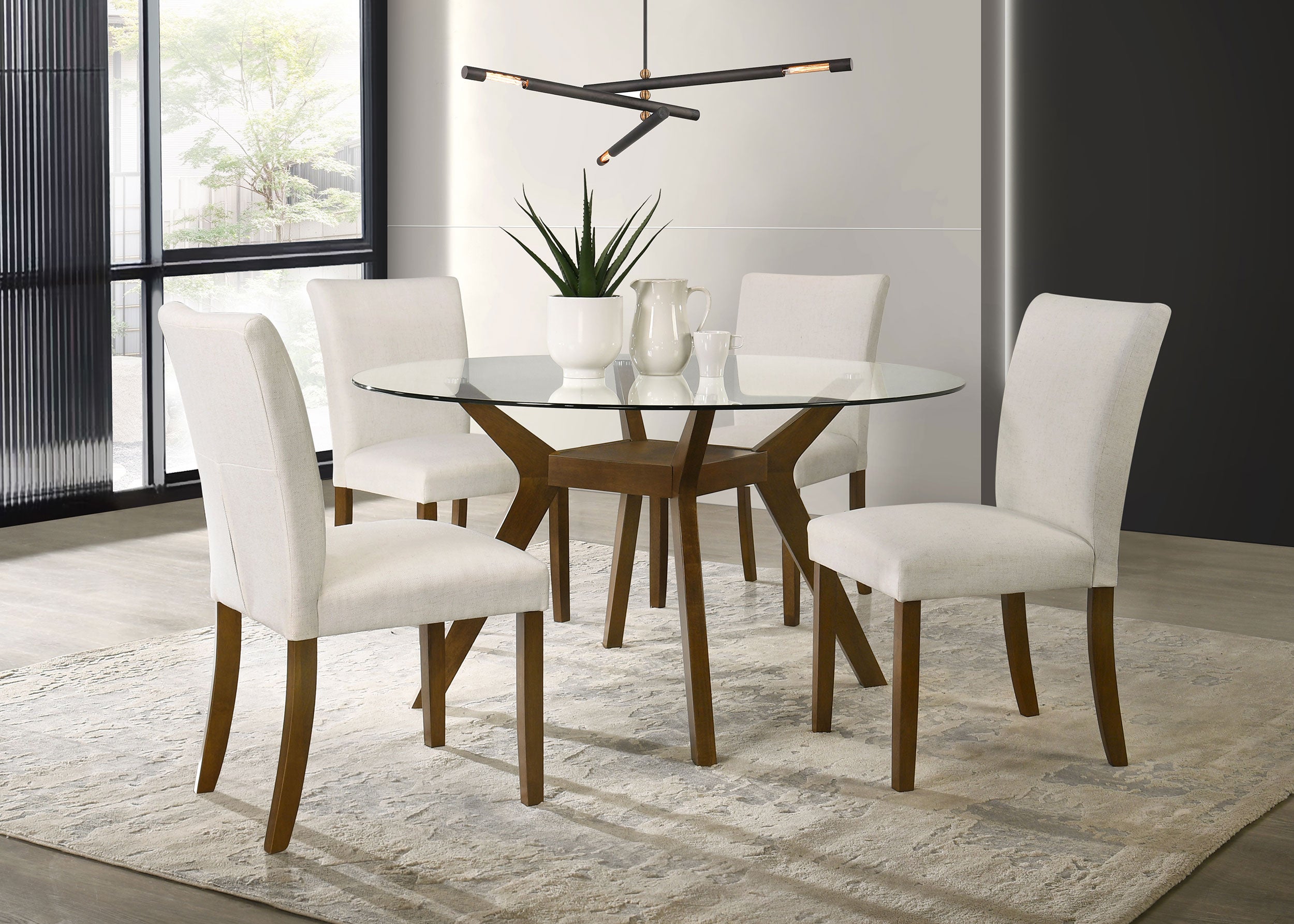 Paxton Round 48-inch Glass Top Wood Dining Table Brown-