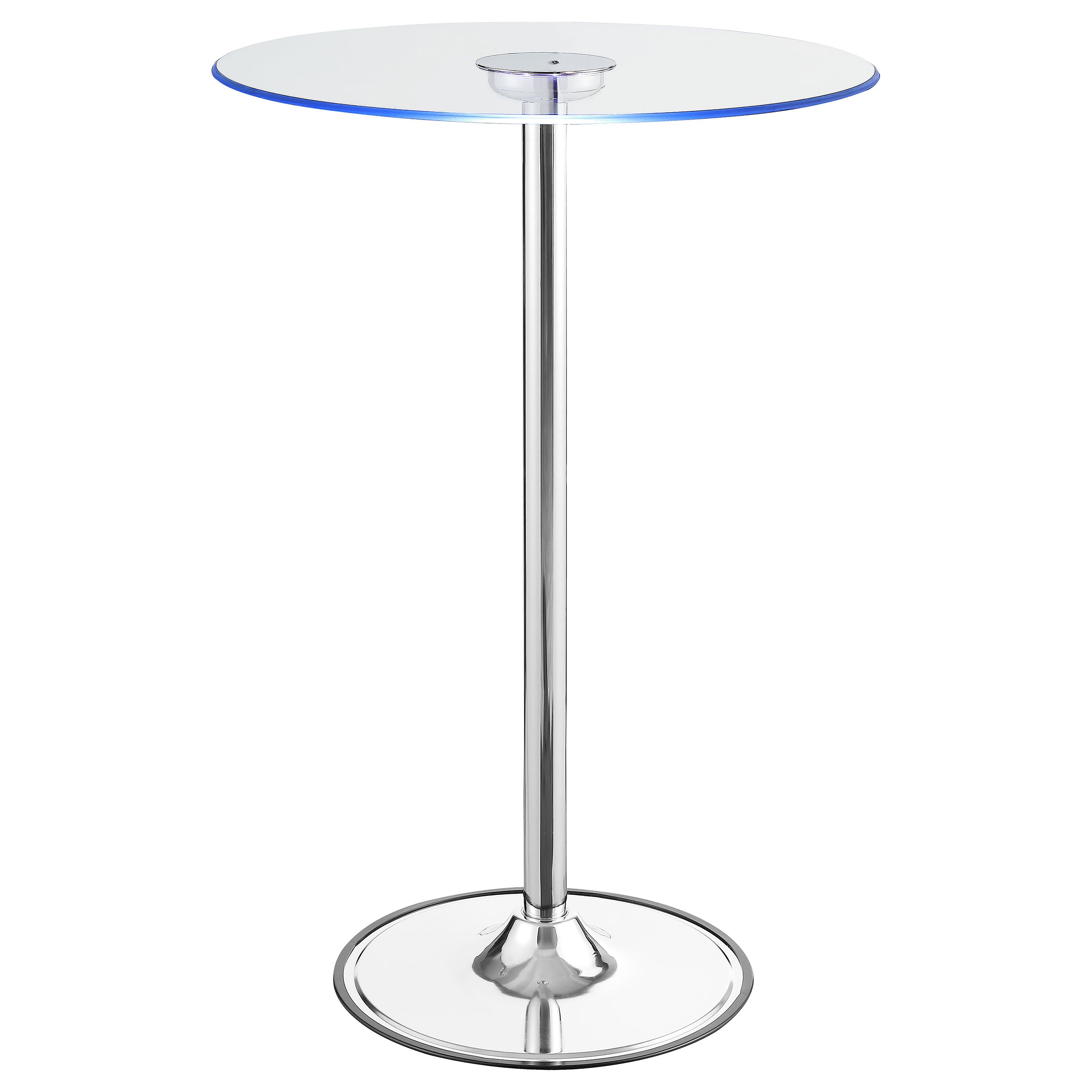 Thea Round 28-inch Glass Top LED Bistro Bar Table Chrome-CoasterEssence