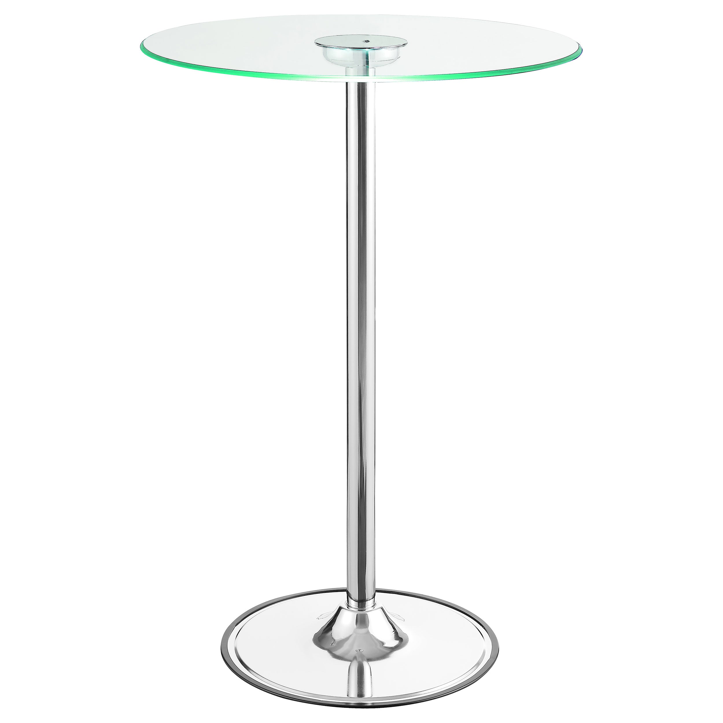 Thea Round 28-inch Glass Top LED Bistro Bar Table Chrome-CoasterEssence