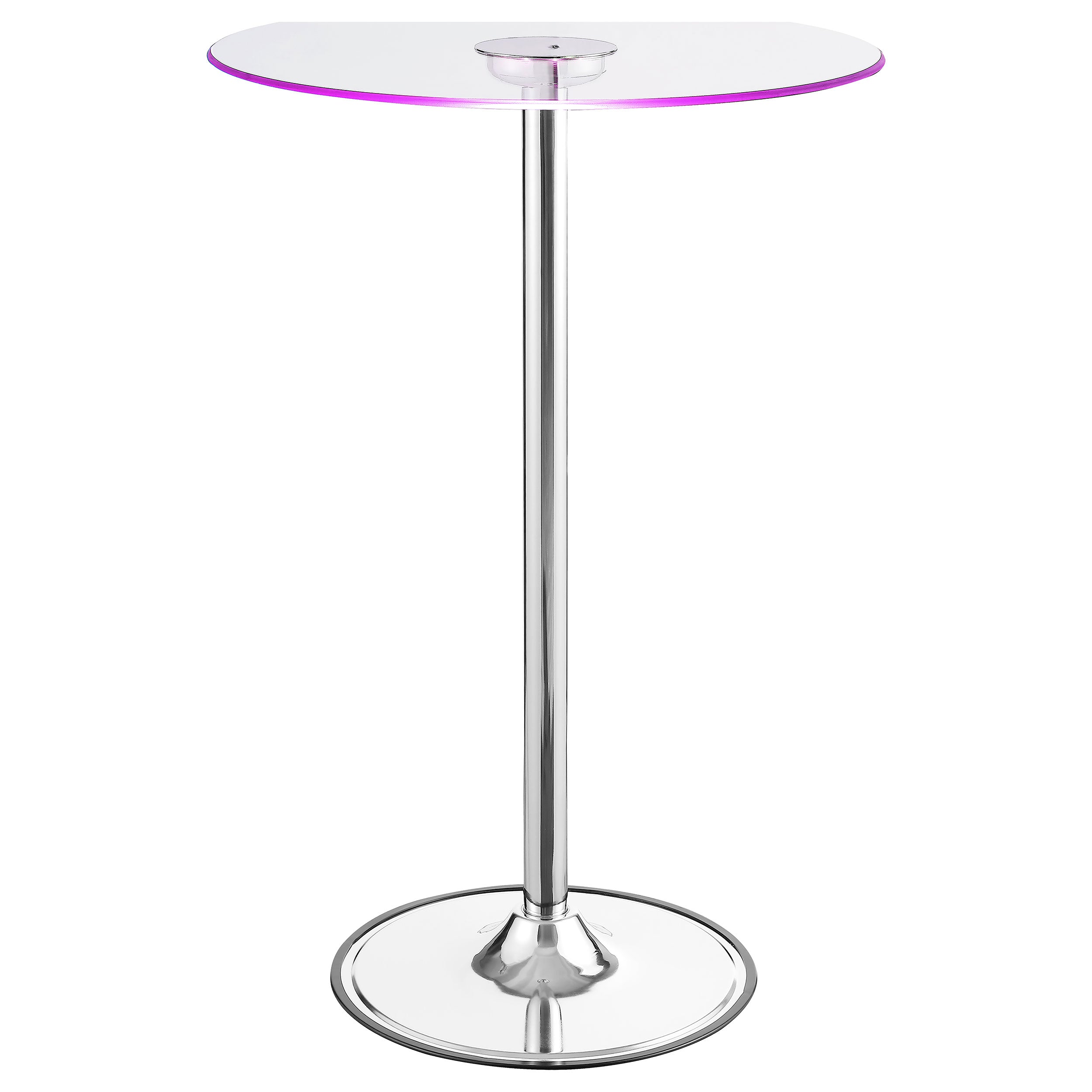 Thea Round 28-inch Glass Top LED Bistro Bar Table Chrome-CoasterEssence