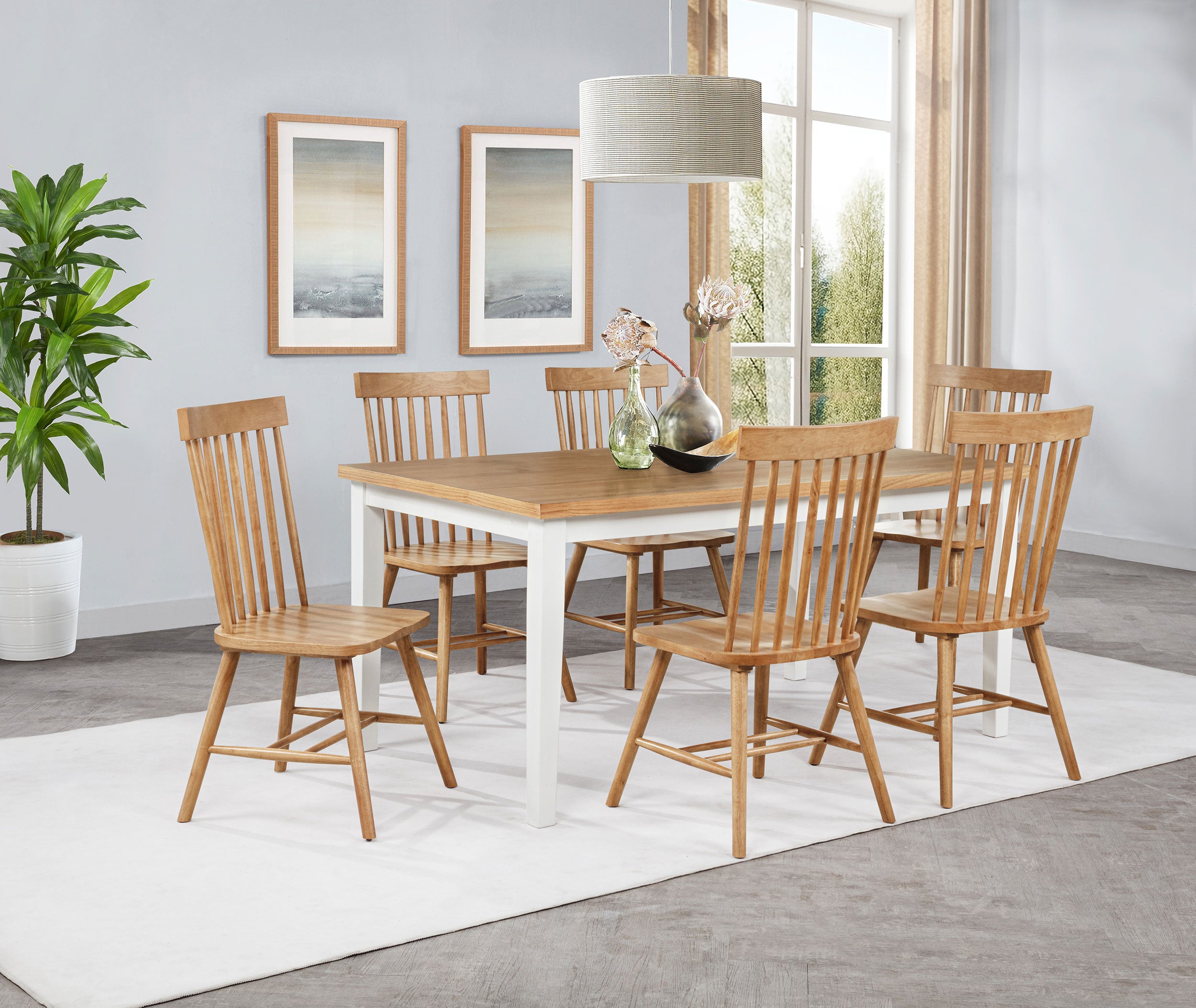 Andrews 7-piece Rectangular Dining Set Light Ash and White-