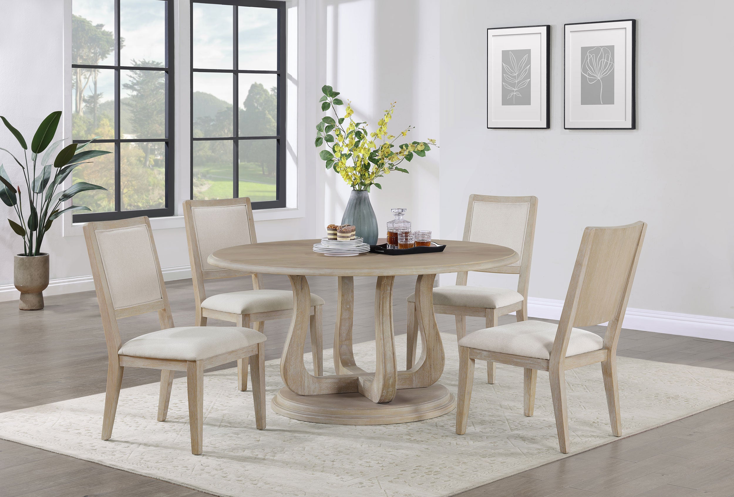 Trofello Round 60-inch Pedestal Dining Table White Washed-