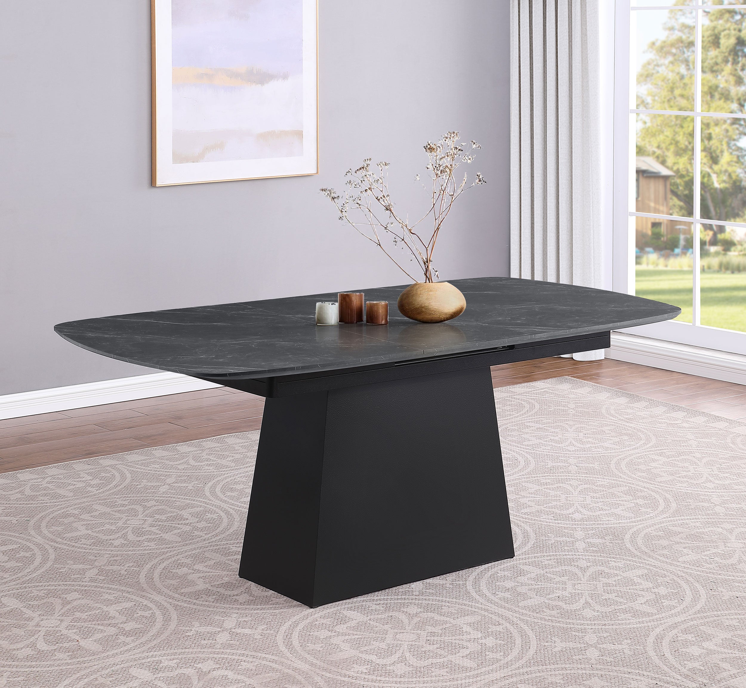 Potero 73-inch Faux Marble Extension Leaf Dining Table Black-