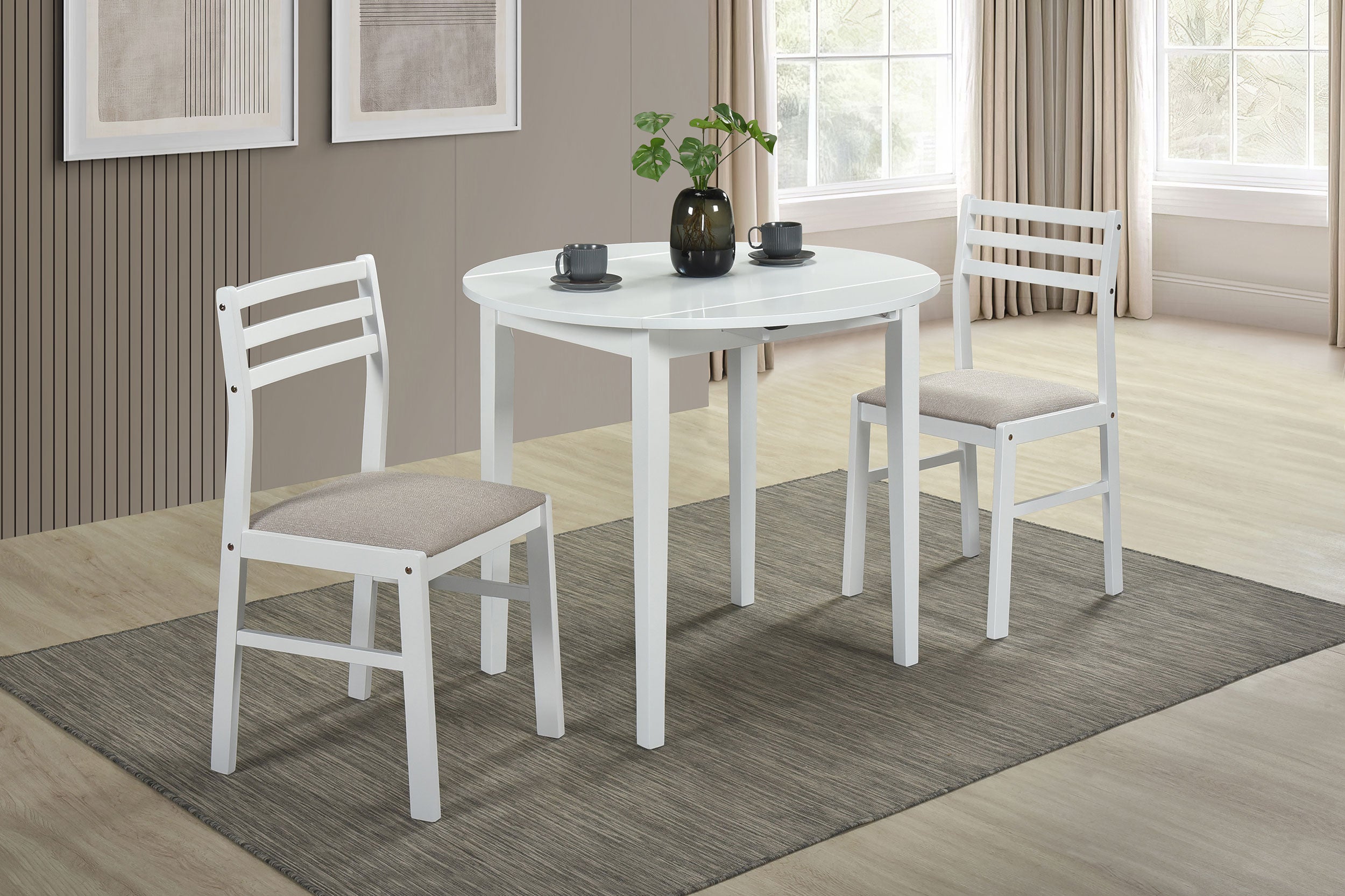 Bucknell 3-piece Round Drop Leaf Dining Table Set White-