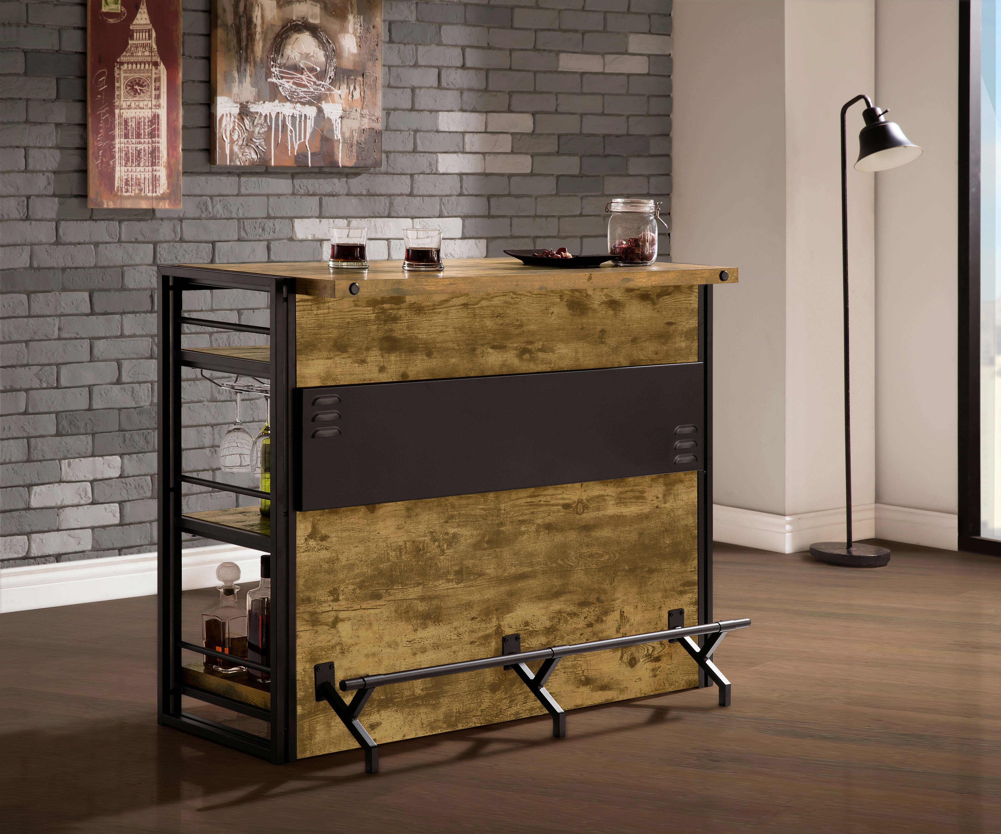 Renaldi 3-shelf Home Bar Wine Cabinet Rustic Nutmeg-CoasterEveryday