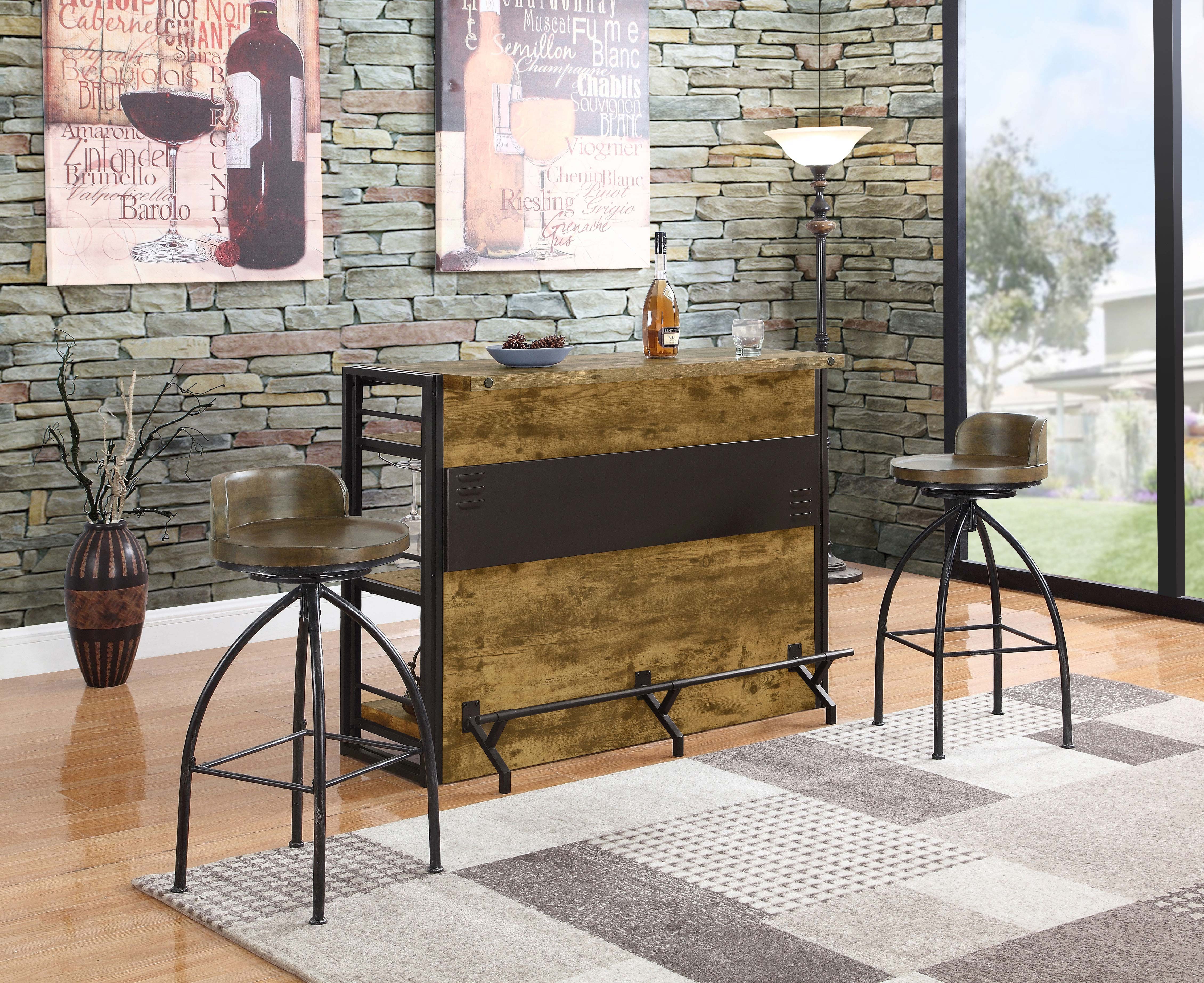 Renaldi 3-shelf Home Bar Wine Cabinet Rustic Nutmeg-CoasterEveryday