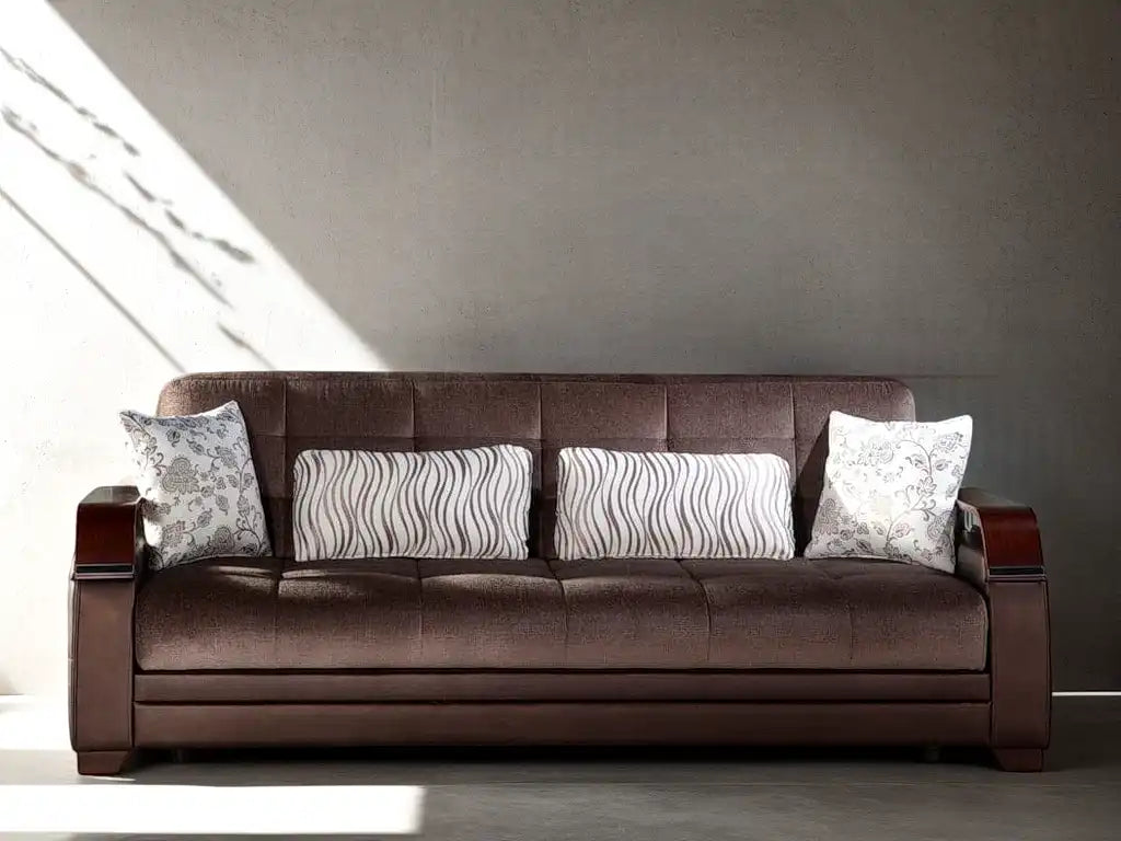 Natural Sleeper Sofa Bed – 88" Wide with Wooden Arms & Hidden Storage | Modern Functional Sofa - Best Buy Furniture