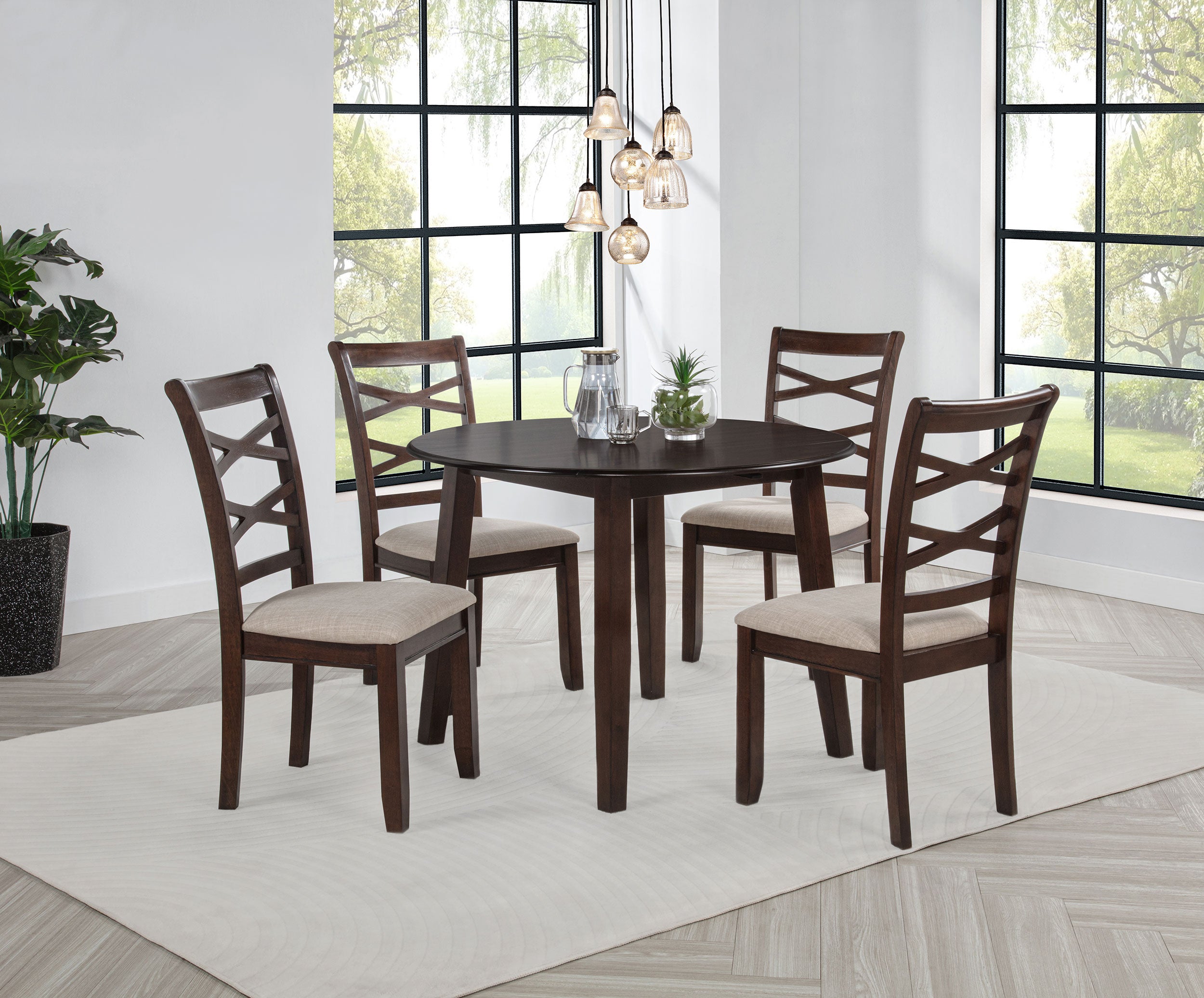 Barton 5-piece Round Wood Dining Table Set Dark Brown-