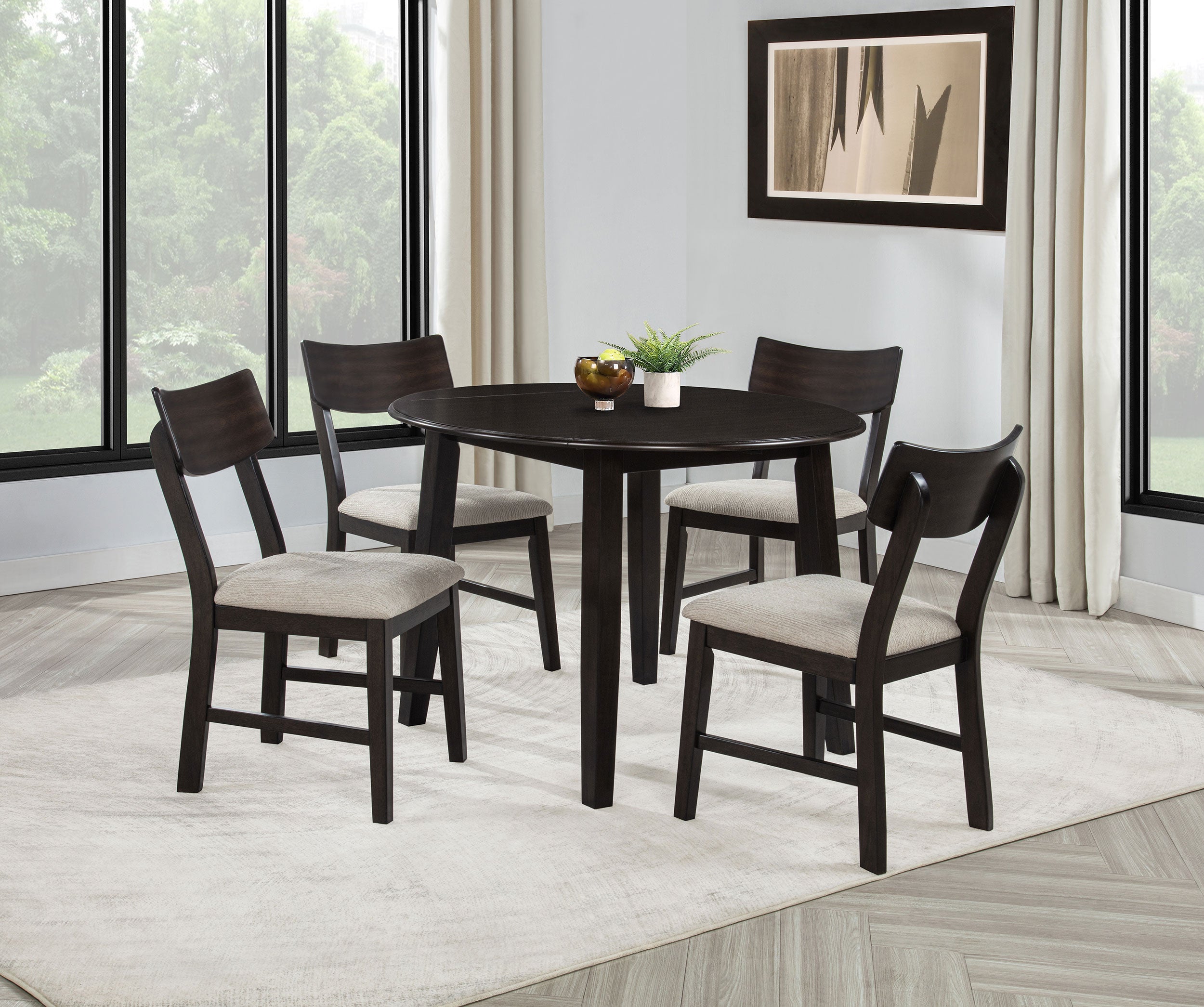 Catley 5-piece Round Drop Leaf Dining Table Set Dark Coffee-