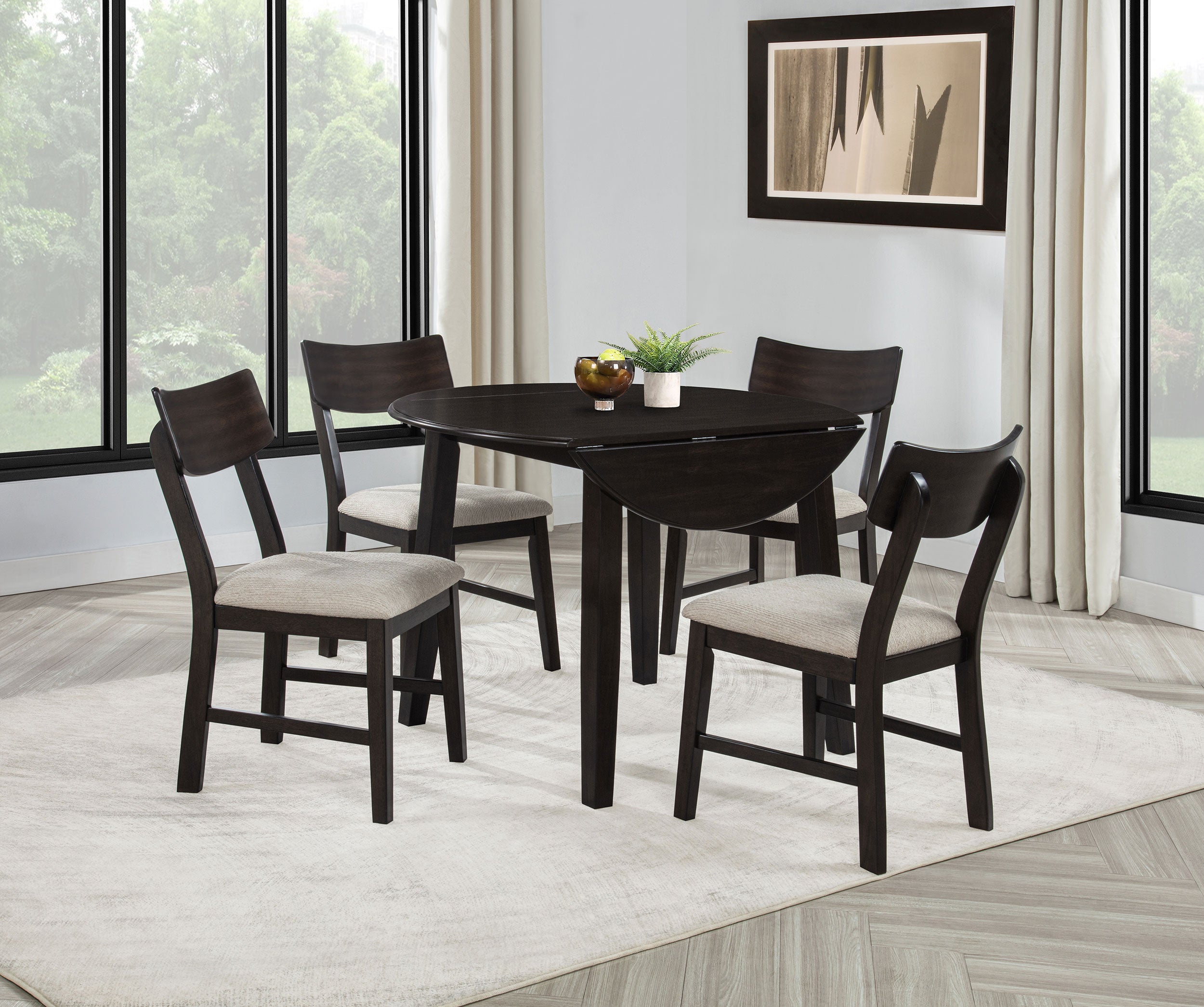 Catley 5-piece Round Drop Leaf Dining Table Set Dark Coffee-