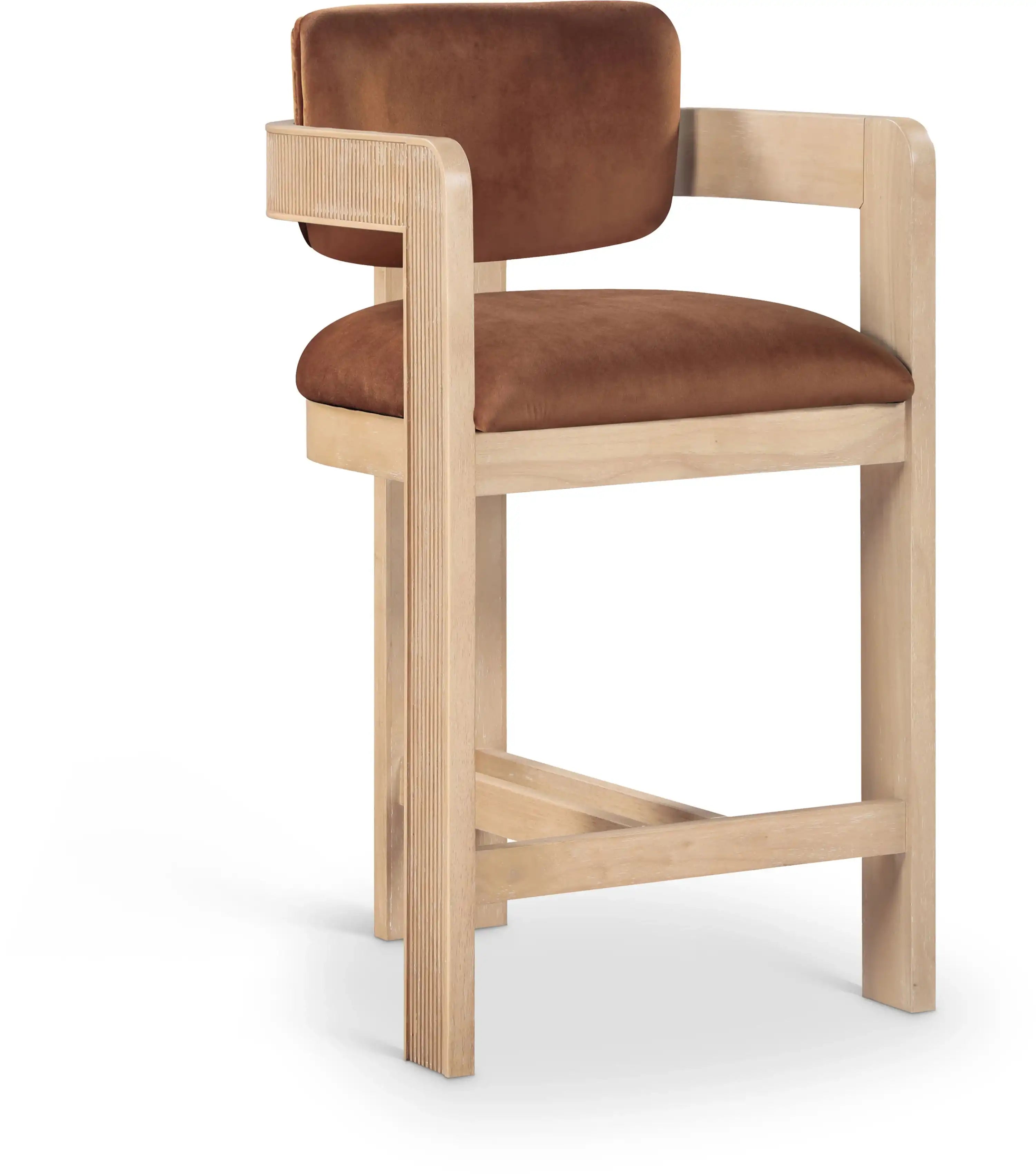 Sacha - Velvet Stool With Natural Base - Best Buy Furniture