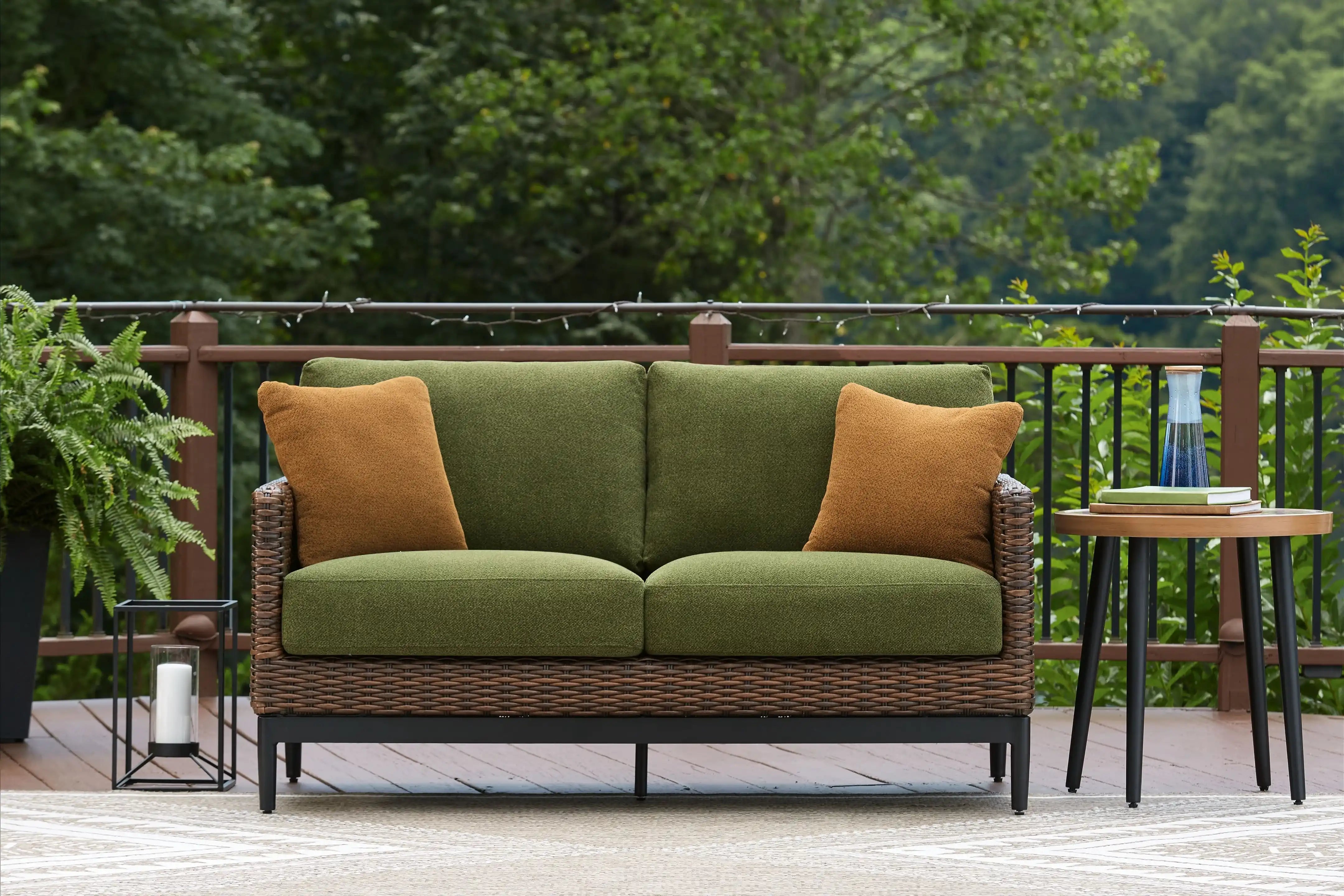 Horizon Hall - Loveseat With Cushion - Brown / Green - Best Buy Furniture