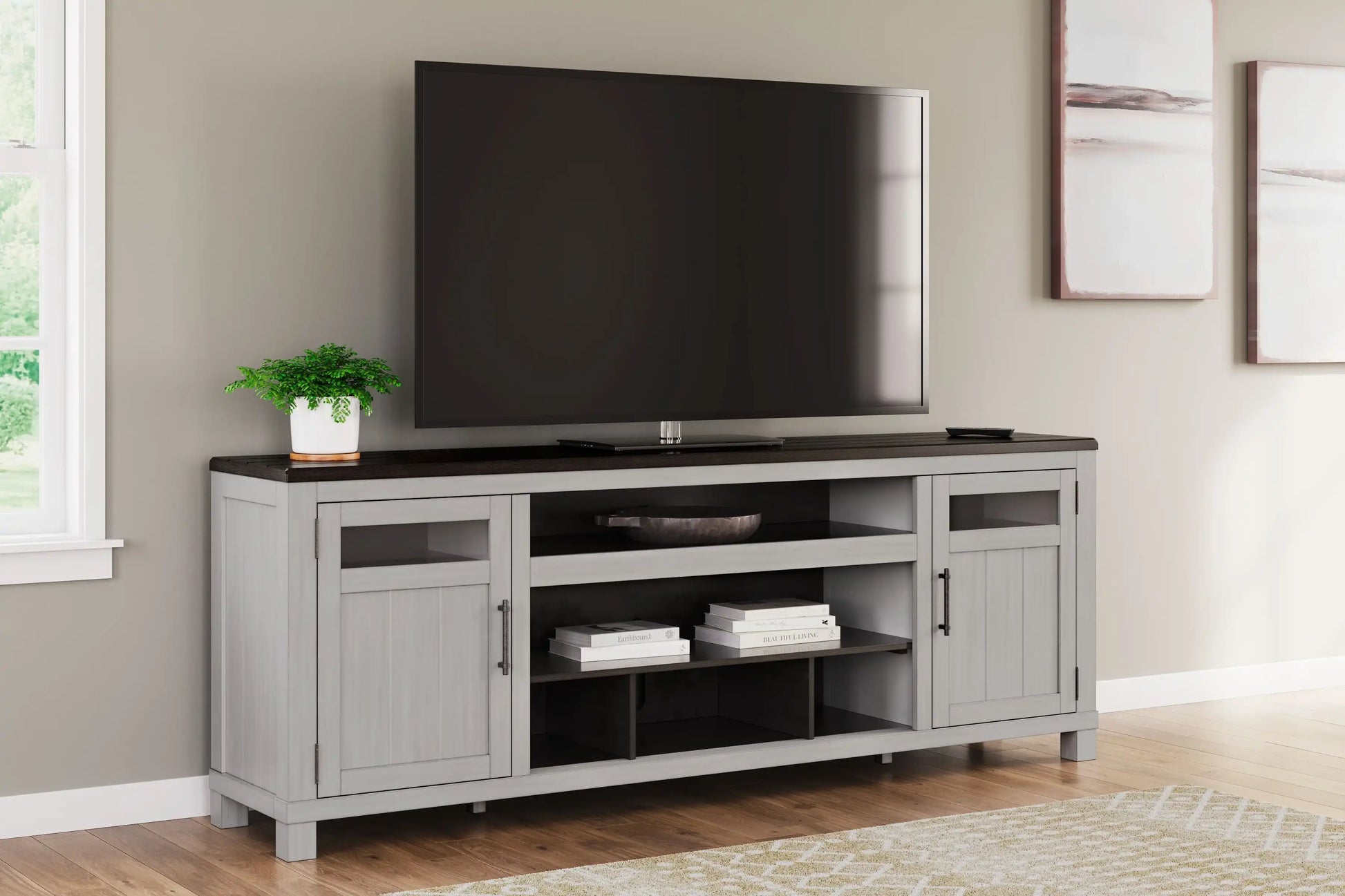 Darborn - XL TV Stand W/Fireplace Option - Gray / Brown - Best Buy Furniture