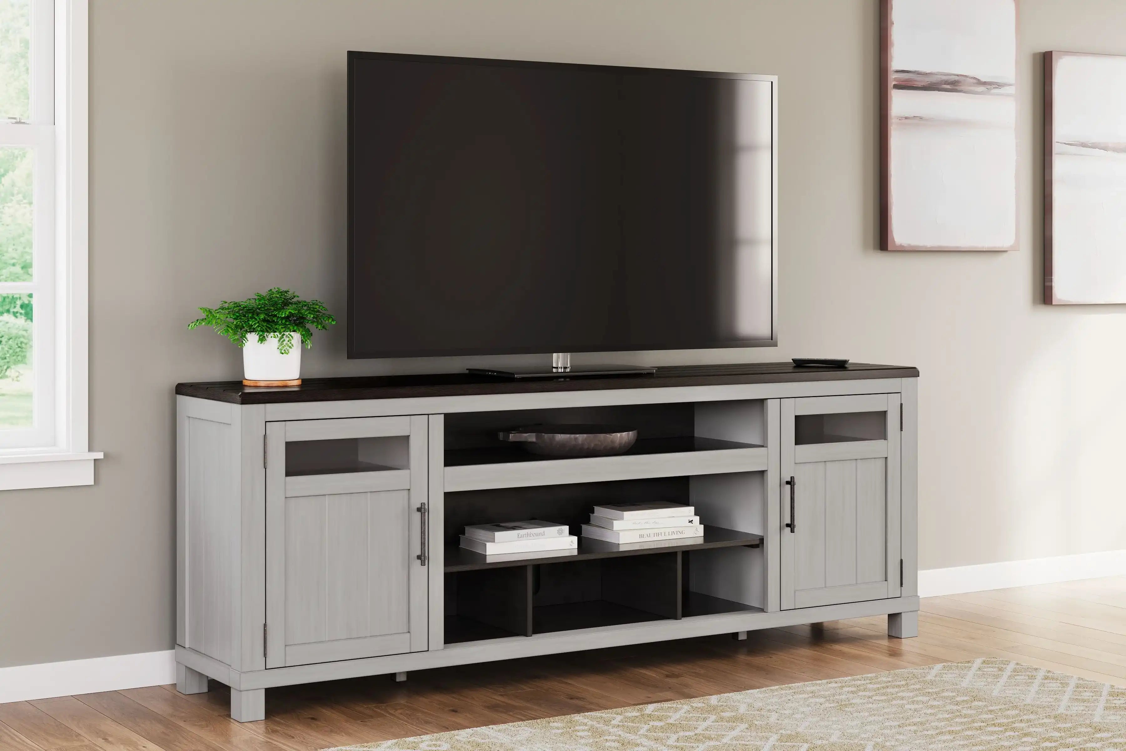 Darborn - XL TV Stand W/Fireplace Option - Gray / Brown - Best Buy Furniture