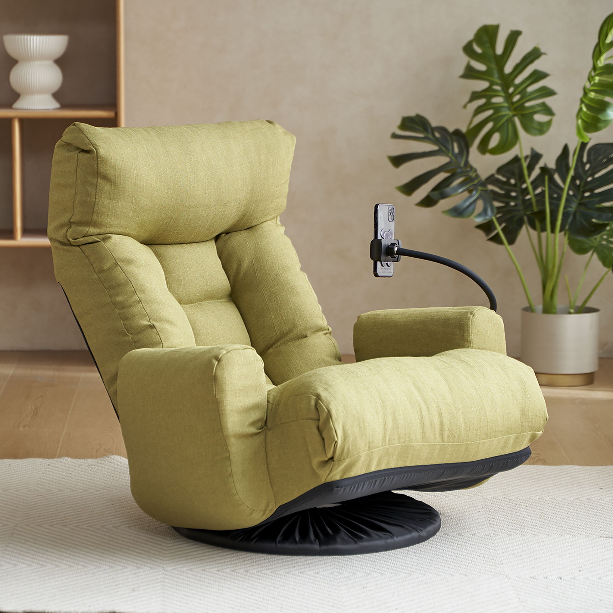 Adjustable Swivel Lounge Chair With 360 Degree Rotating Seat And Headrest Support