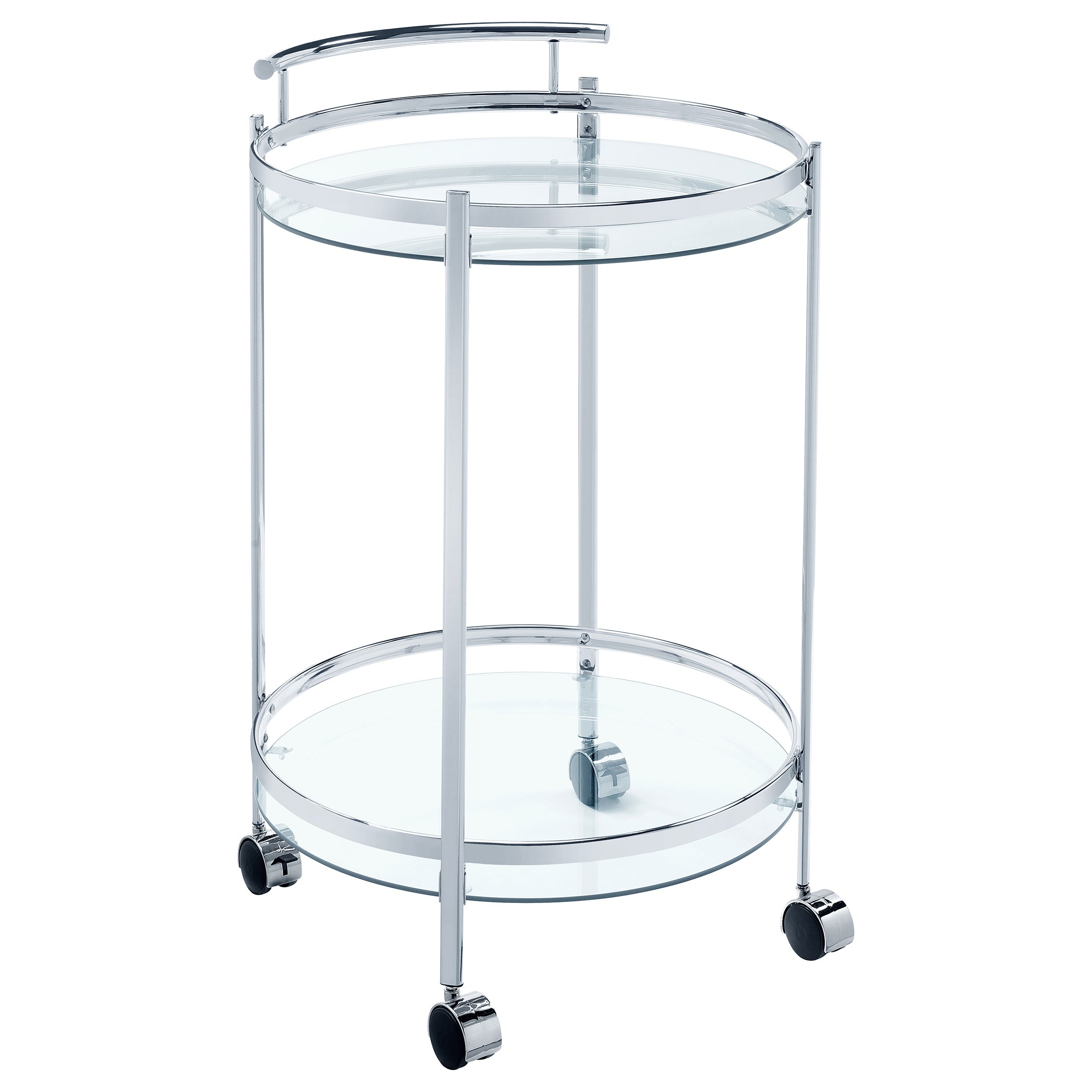 Chrissy Round Glass Shelf Metal Bar Cart Chrome-CoasterEveryday