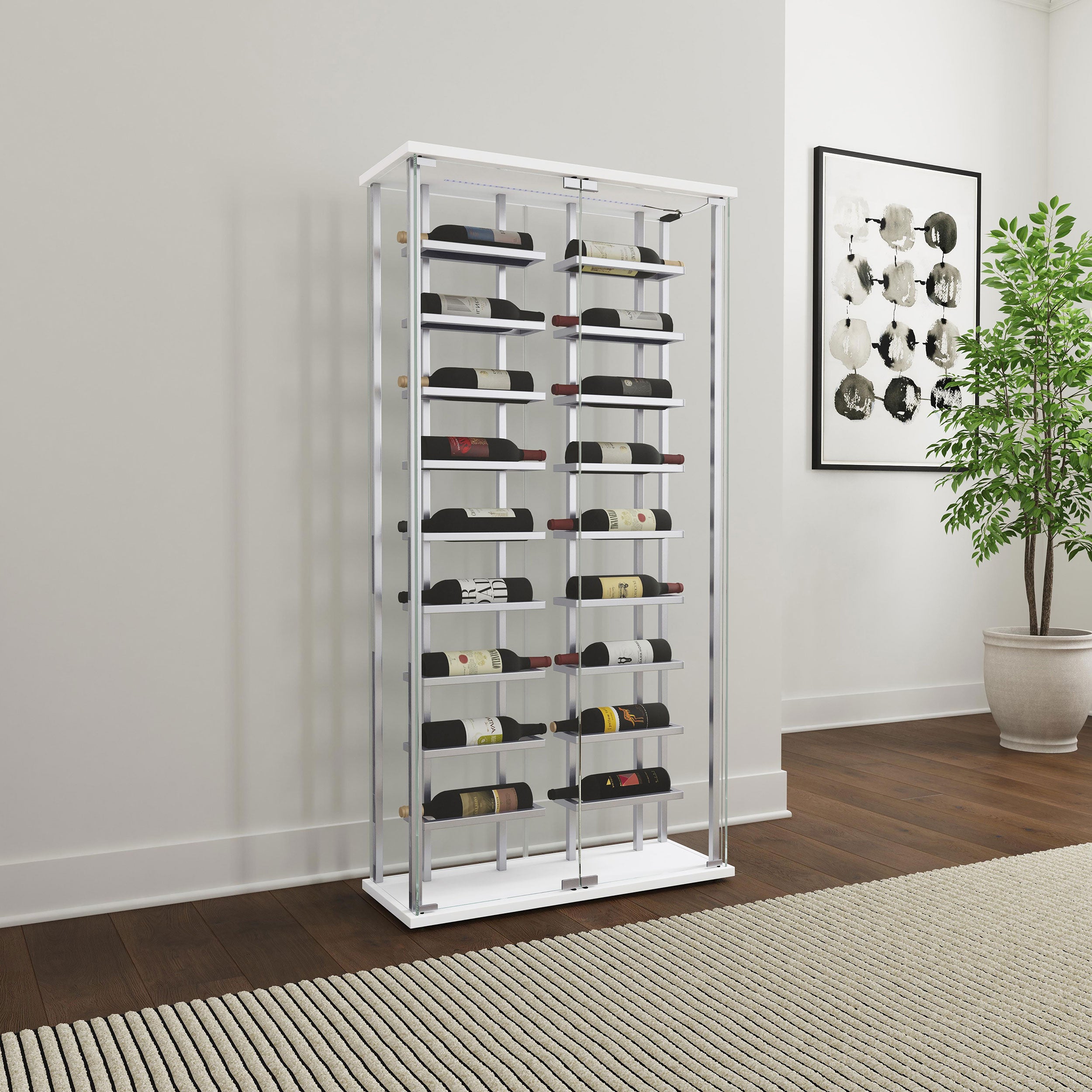 Montara Tempered Glass Wine Storage LED Curio Cabinet Chrome-
