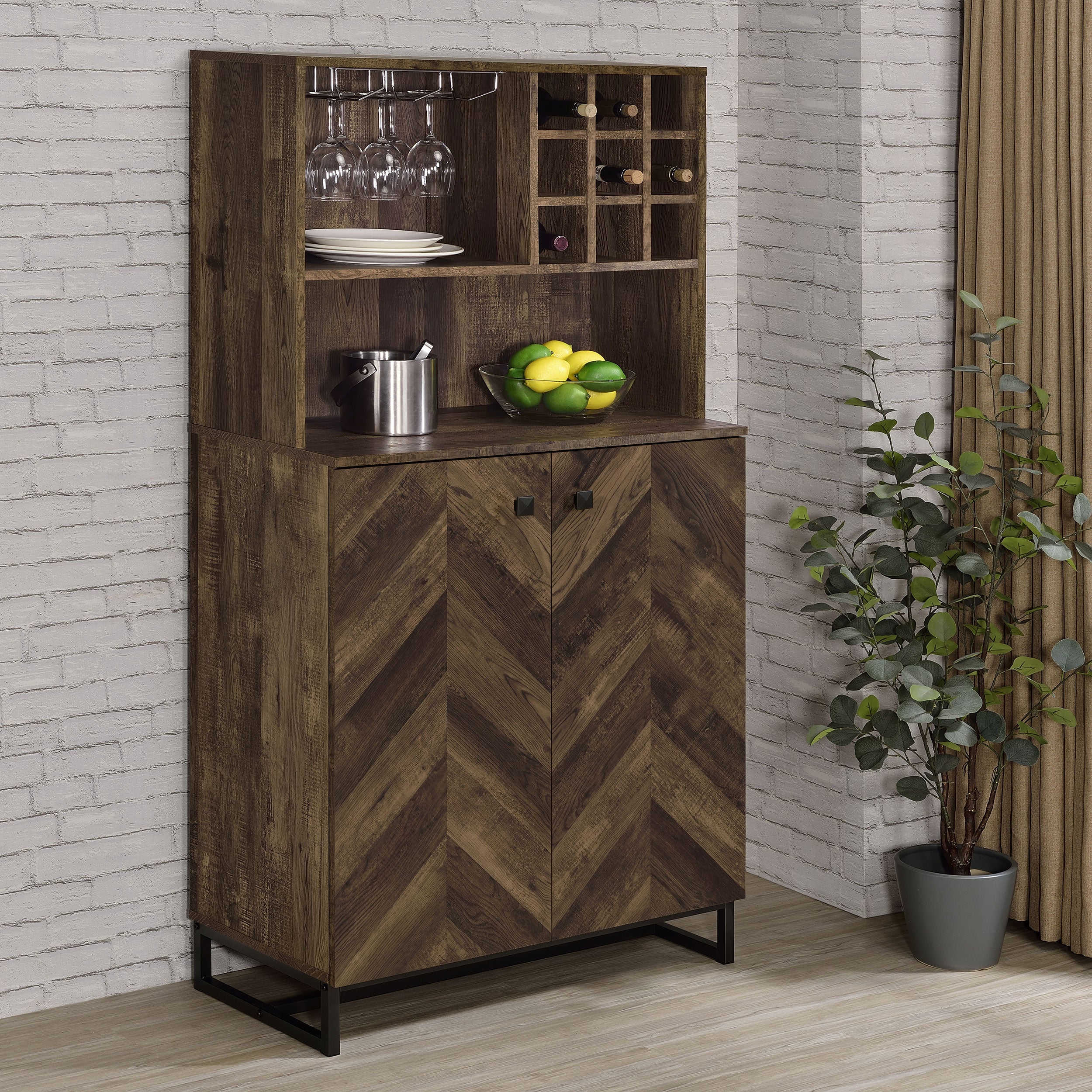 Mendoza 2-door Home Bar Cabinet Wine Storage Rustic Oak-CoasterEveryday