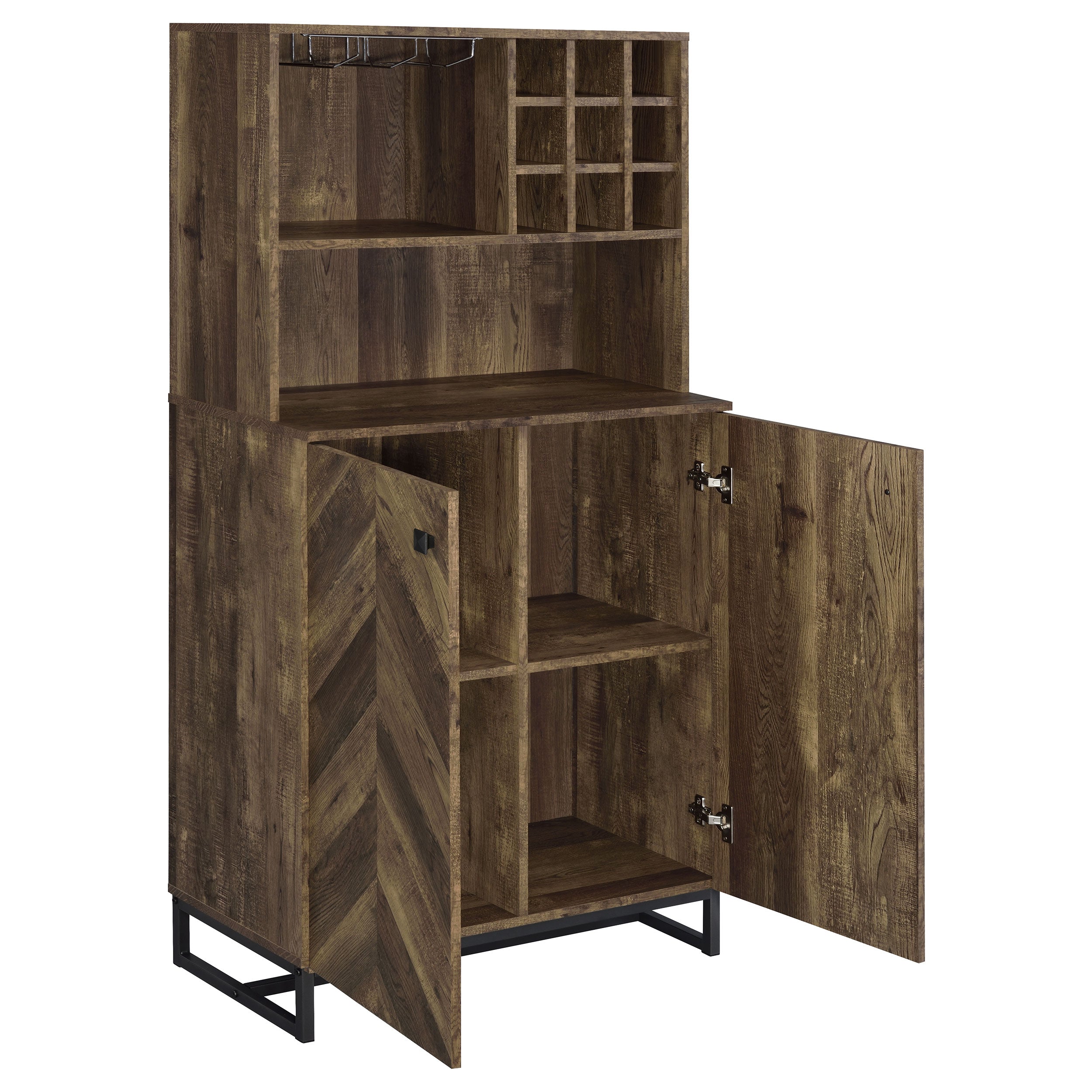 Mendoza 2-door Home Bar Cabinet Wine Storage Rustic Oak-CoasterEveryday
