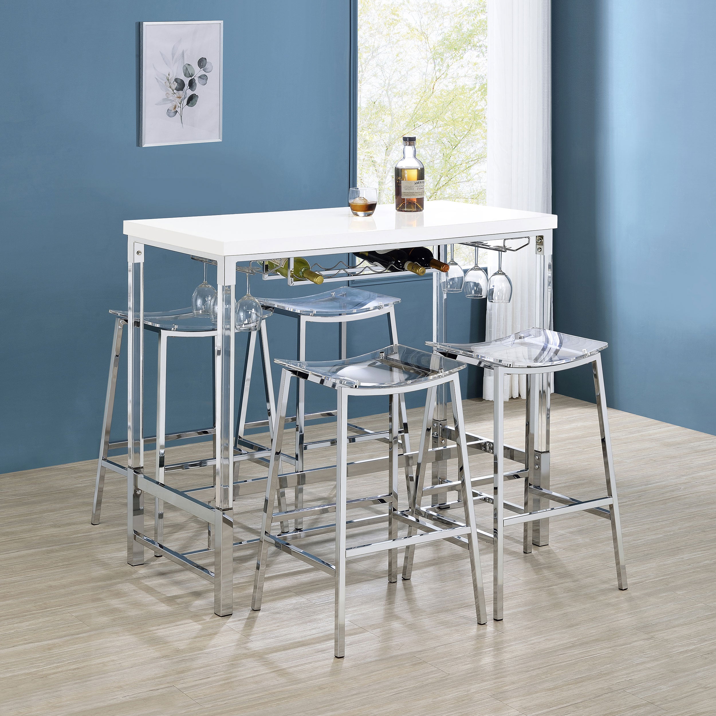 Norcrest 47-inch Acrylic Leg Bar Table White High Gloss-