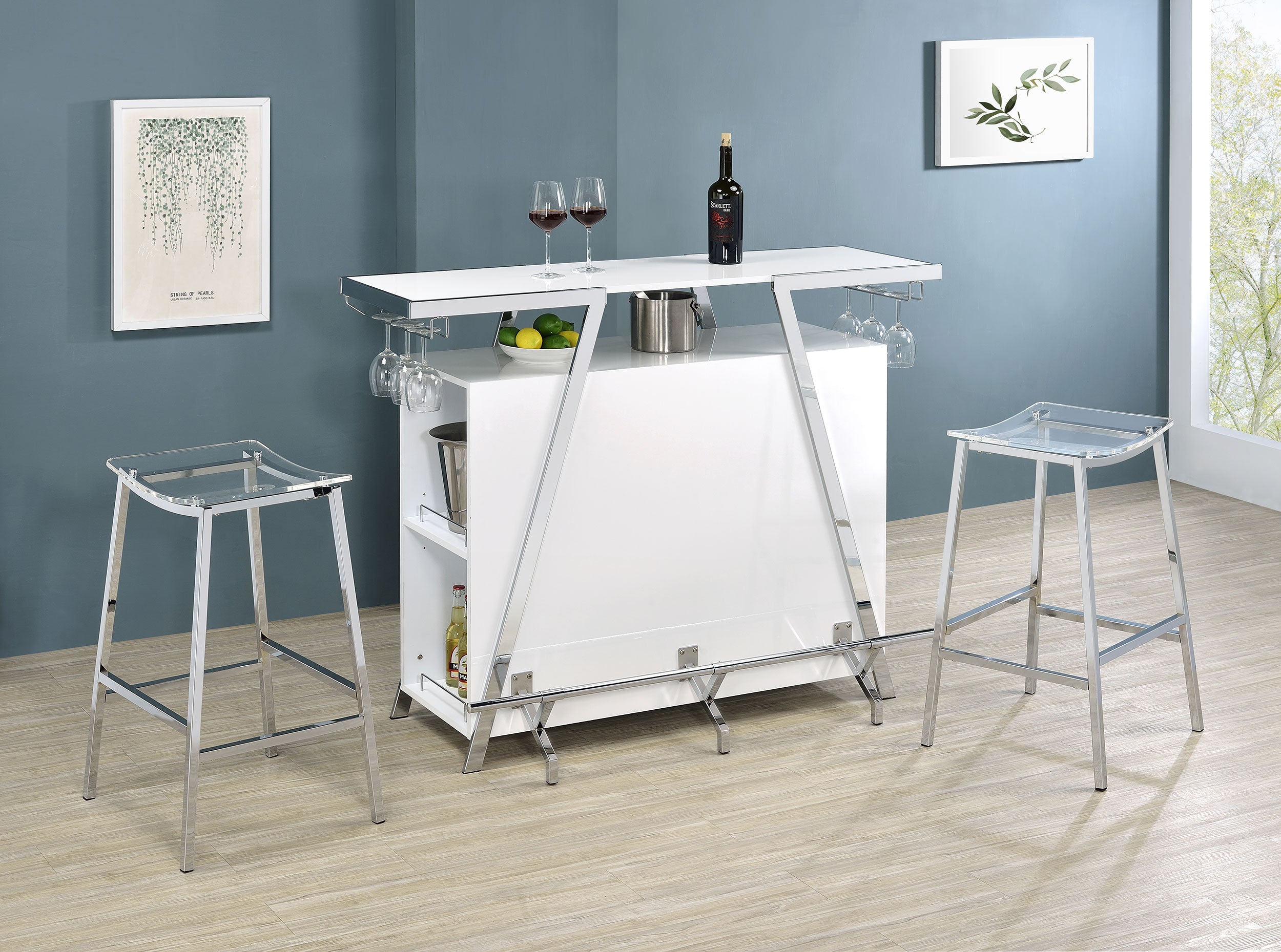 Araceli Freestanding LED Home Bar Cabinet White High Gloss-