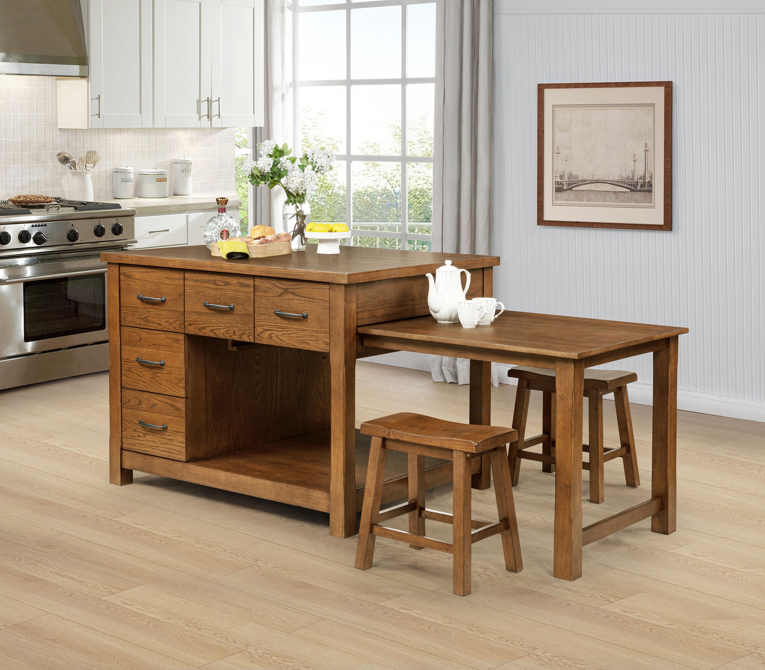 Mayfair 3-piece Kitchen Island with Extension Table Dark Oak-