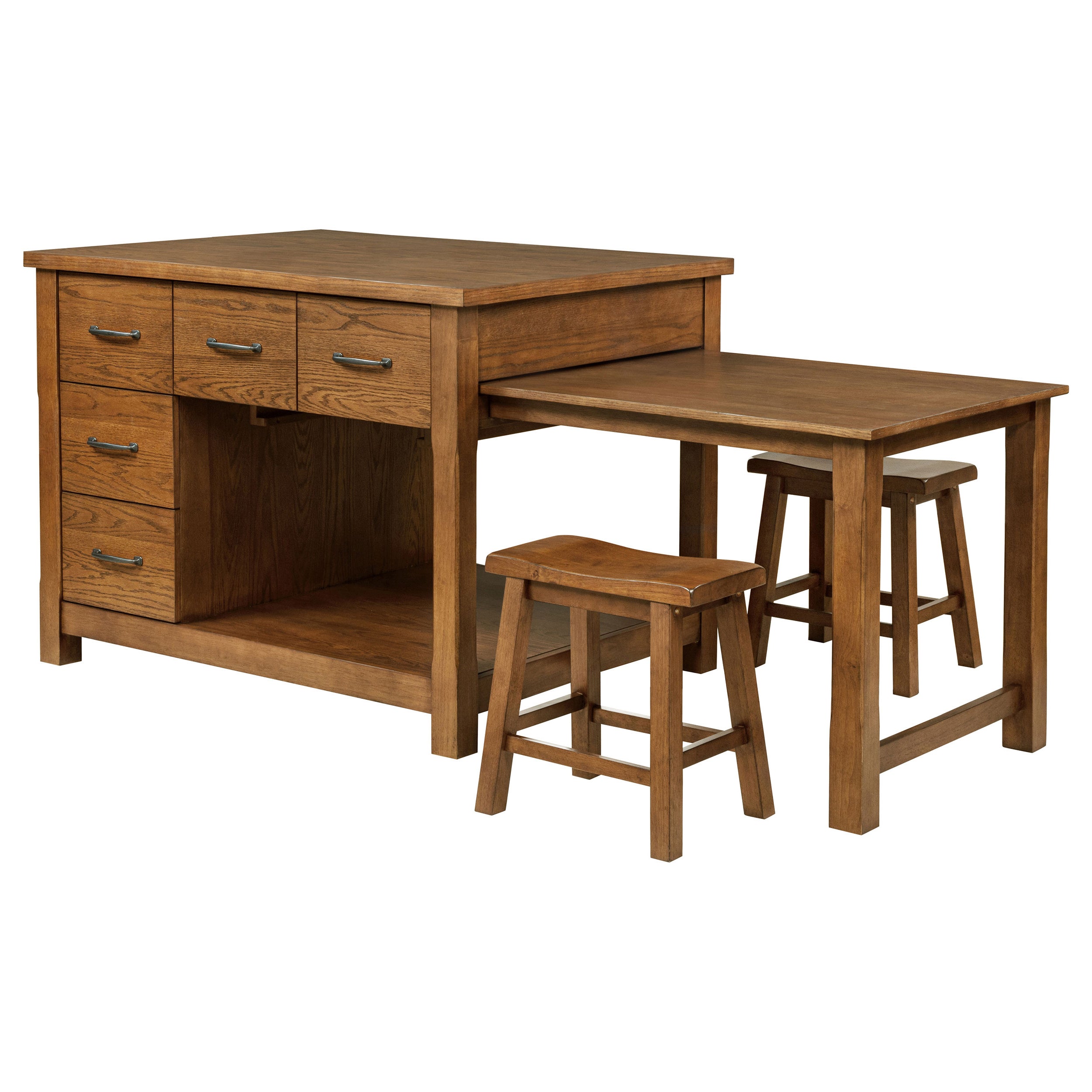 Mayfair 3-piece Kitchen Island with Extension Table Dark Oak-