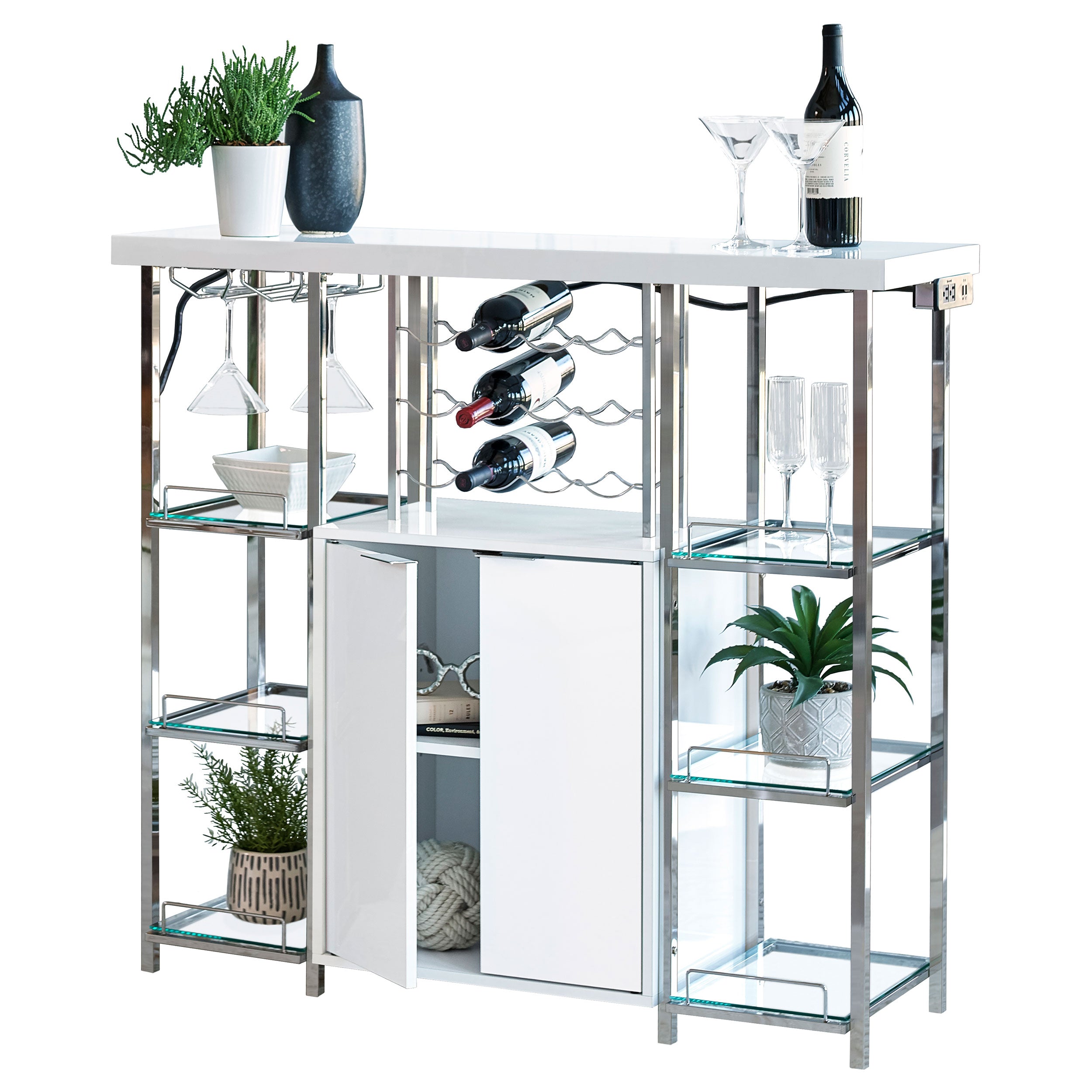 Gallimore 2-door Bar Cabinet Wine Storage White High Gloss-CoasterEssence