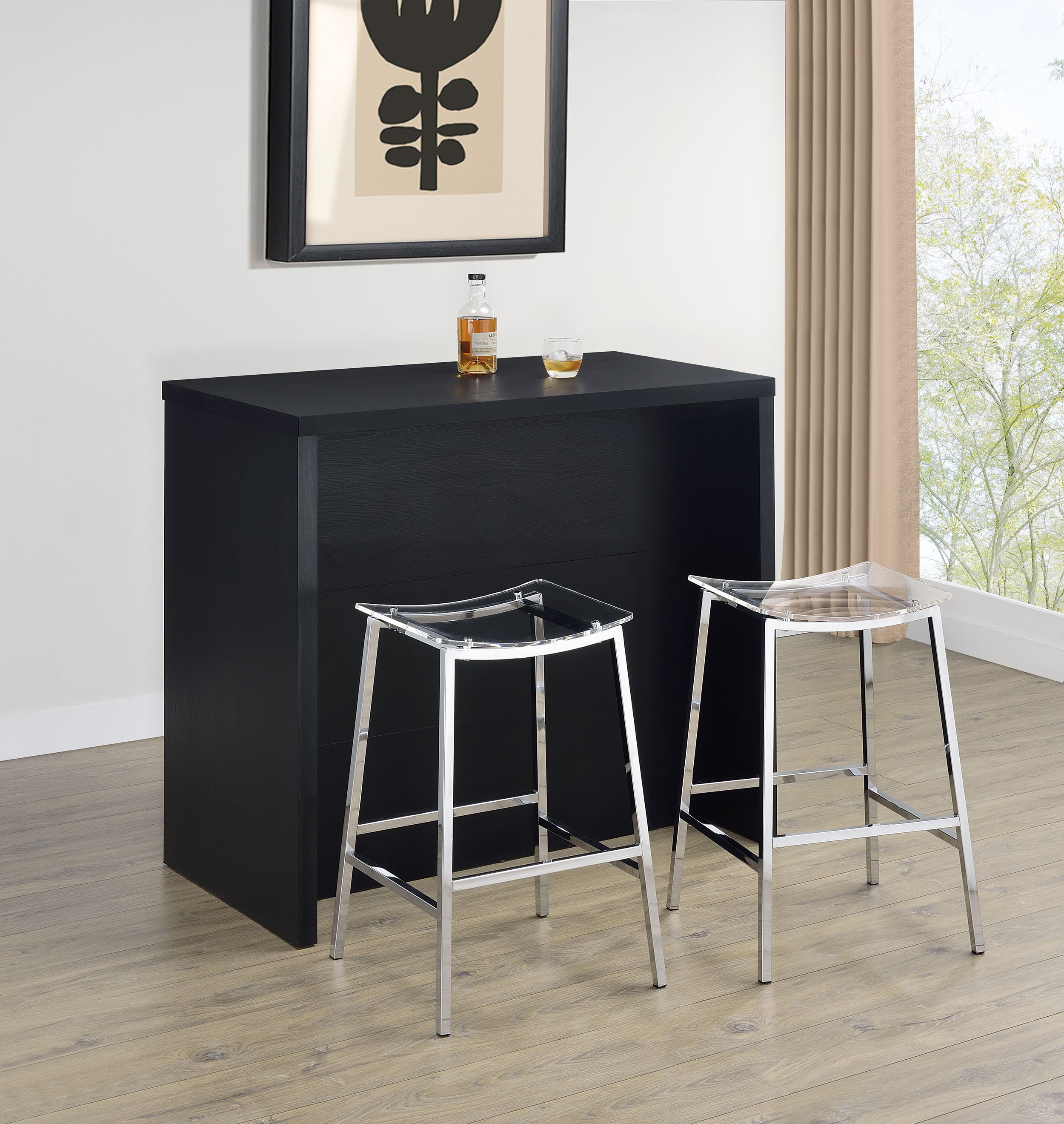 Topanga Engineered Wood Freestanding Home Bar Black-