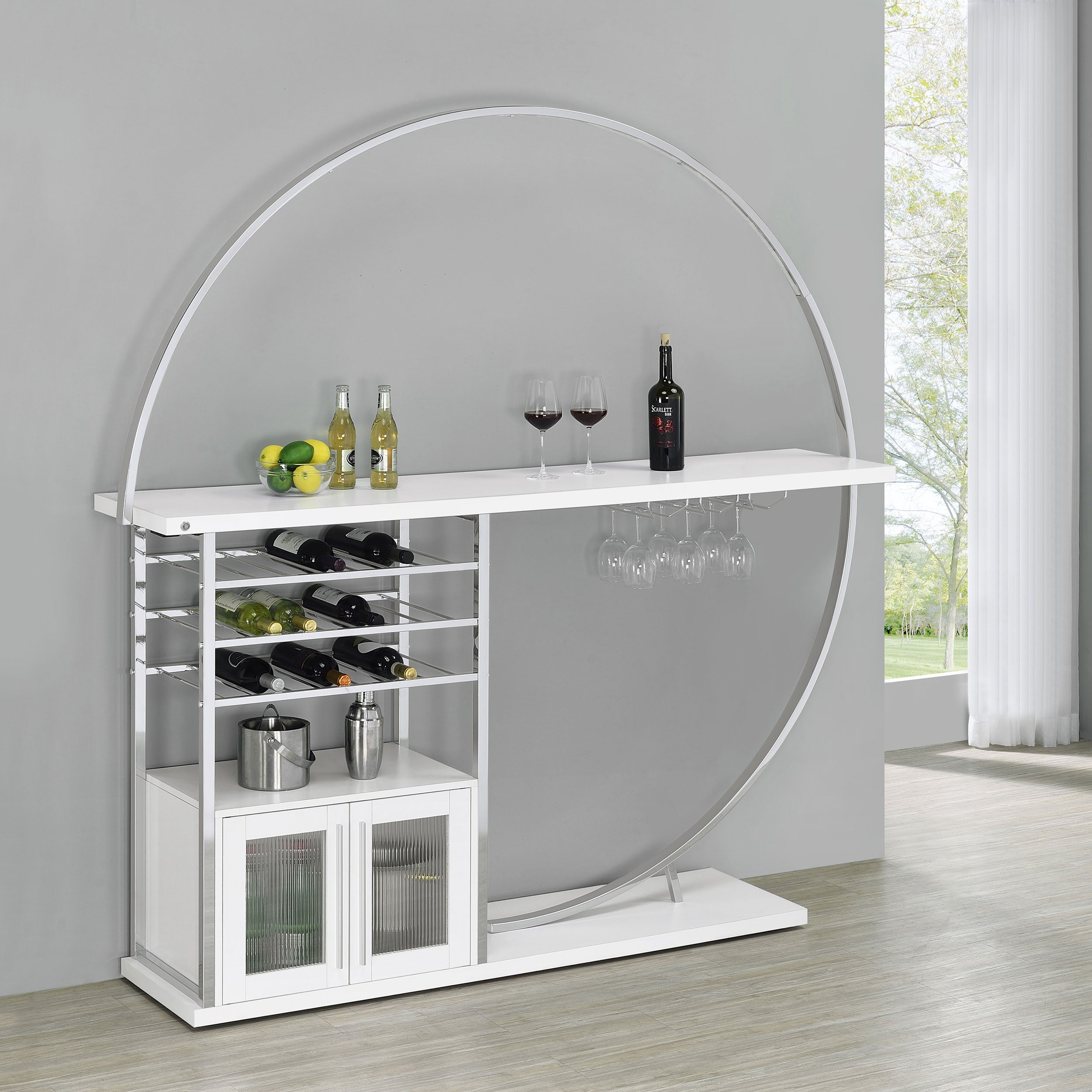Risley 2-door Circular LED Wine Cabinet White High Gloss-