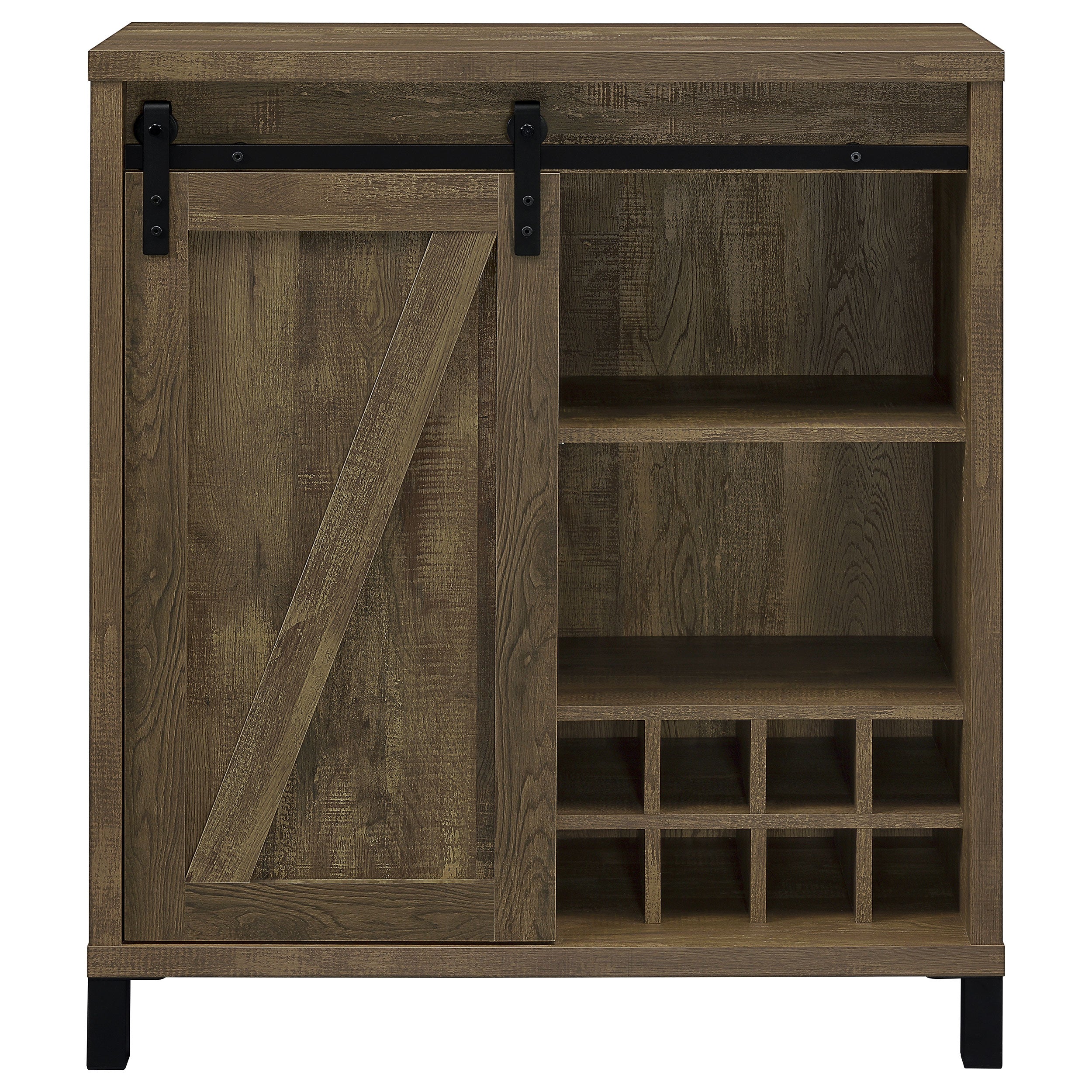 Arlington Sliding Door Home Bar Wine Cabinet Rustic Oak-CoasterEveryday