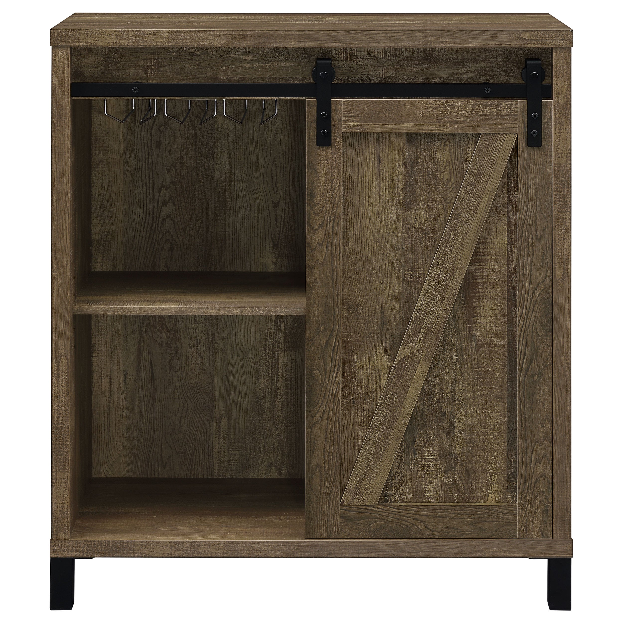 Arlington Sliding Door Home Bar Wine Cabinet Rustic Oak-CoasterEveryday